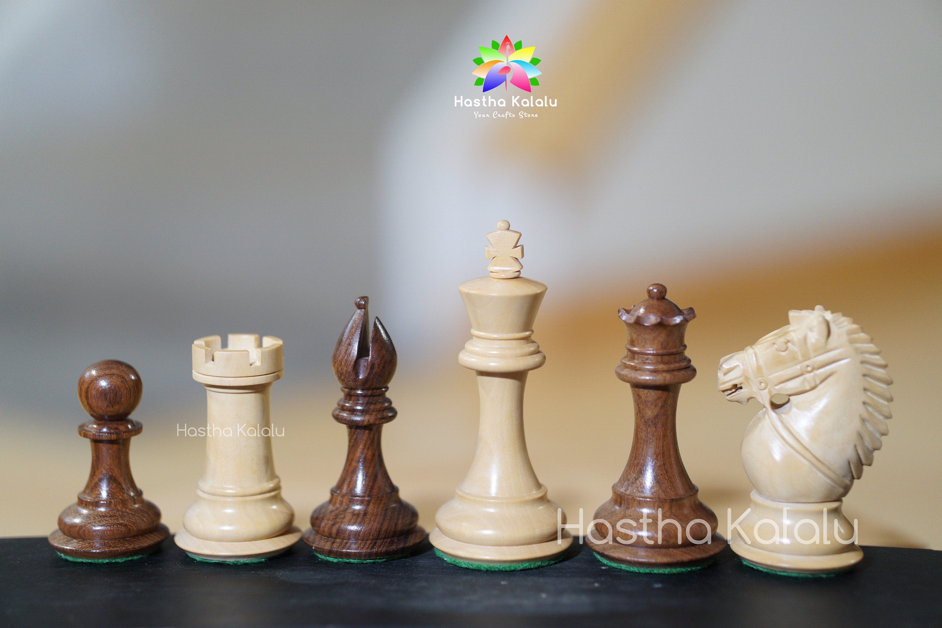Tournament Series Staunton Chess Pieces with German Knight in Sheesham &  Box Wood - 3.75 King