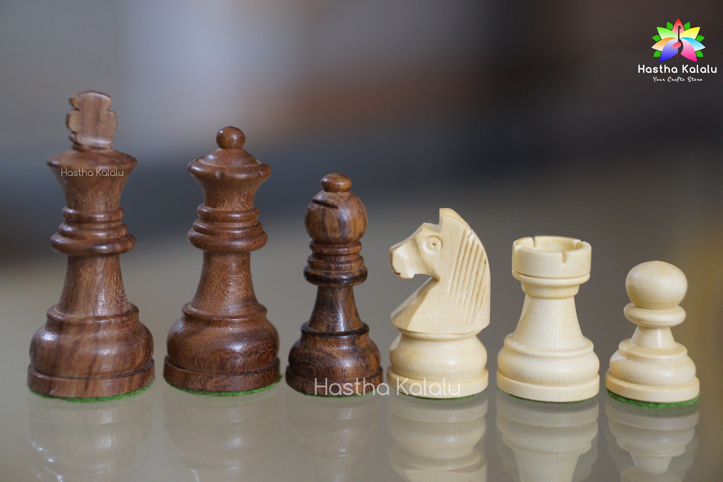 Combo of Tournament Series Staunton Wooden Chessmen with German Knight in  Ebonized Boxwood & Box Wood - 3 King with Sheesham Wood Chess Board and  Storage Pouch