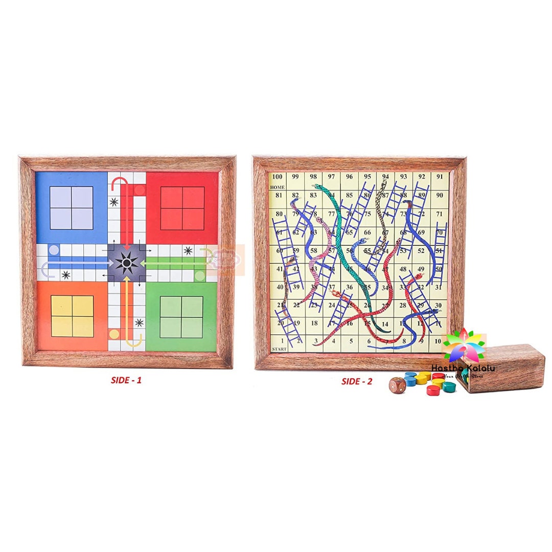 Wooden 2 in 1 Ludo Game /snakes & Ladder Game for Kids/adults. 