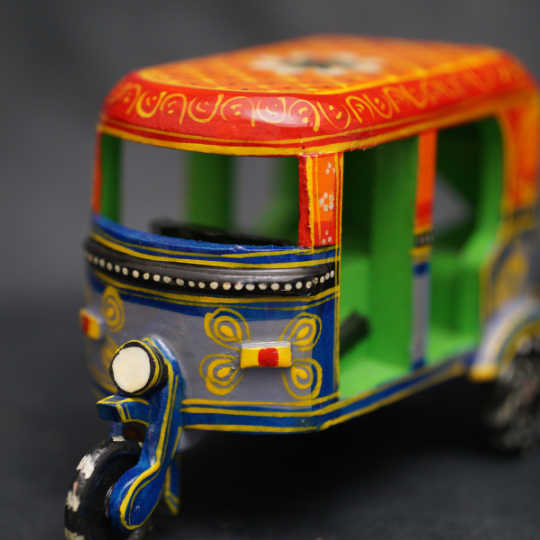 Handcrafted Eco-friendly Auto Rikshaw Miniature Toy | Indian Three-wheeled Vehicle Curio