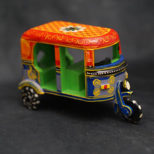 Handcrafted Eco-friendly Auto Rikshaw Miniature Toy | Indian Three-wheeled Vehicle Curio