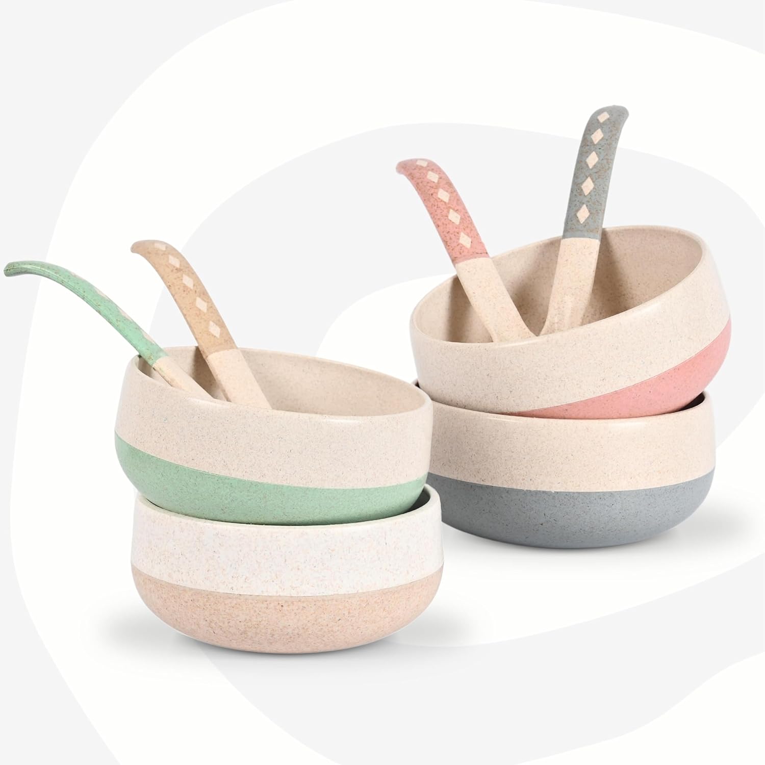 Microwave friendly Small Soup Bowls With Spoons made With Bamboo Fibers & Rice Husk (Set of 4)