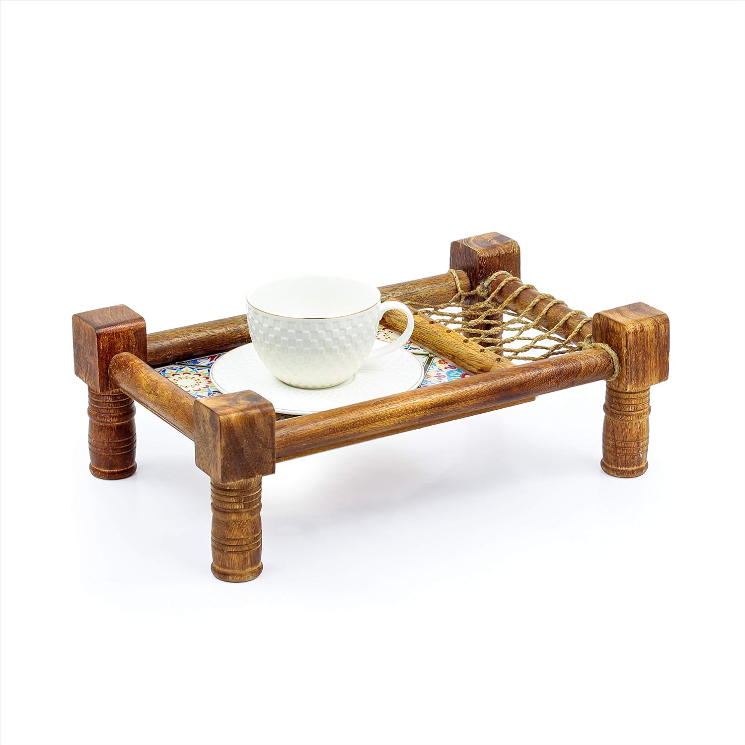 Indian Cot Decor Accent | Asian Cot Tray for Snacks and Drinks