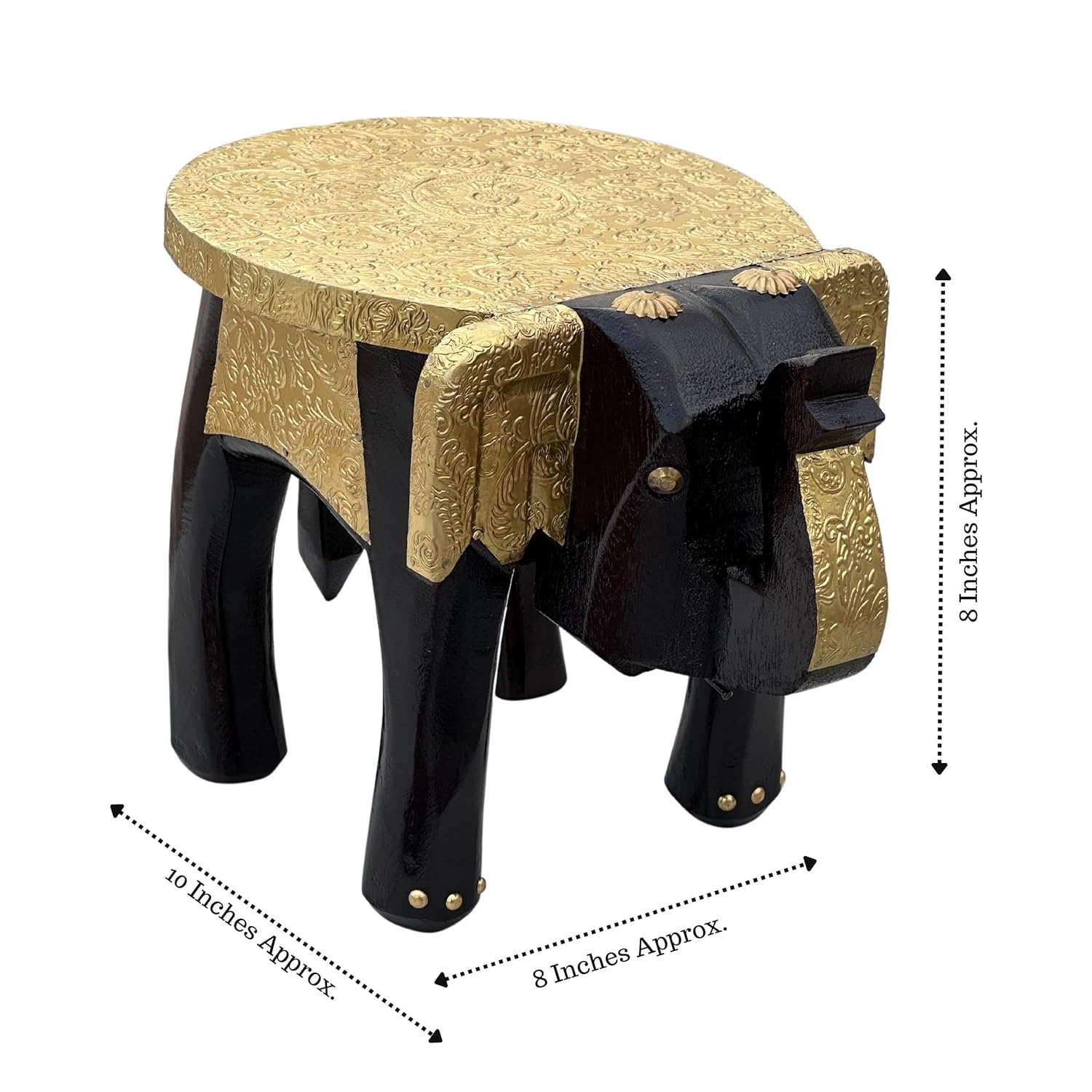 Hand-Painted Colorful Wooden Elephant Stool (Metal Engraved)