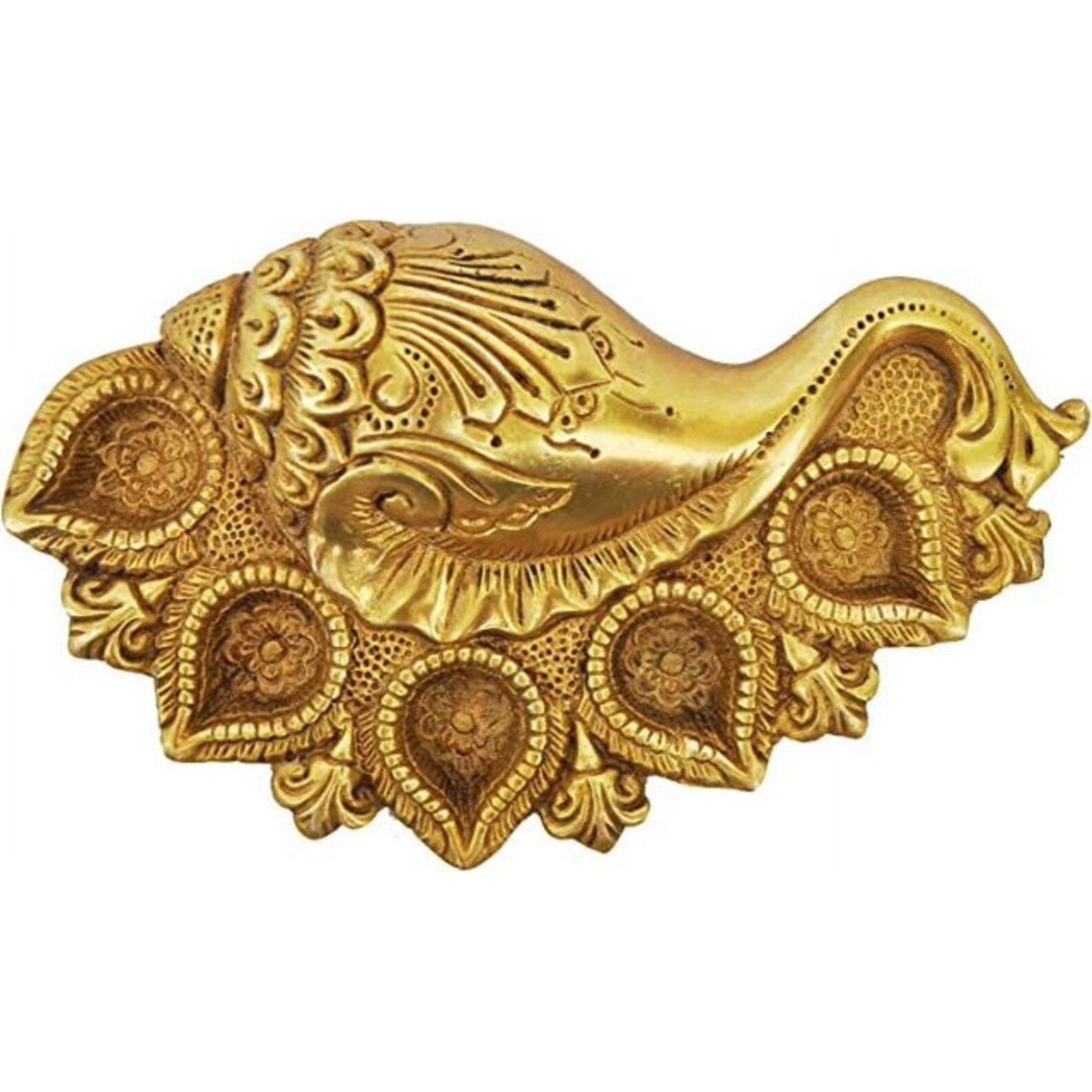 Brass Conch Shape Diya Yellow Antique Finish