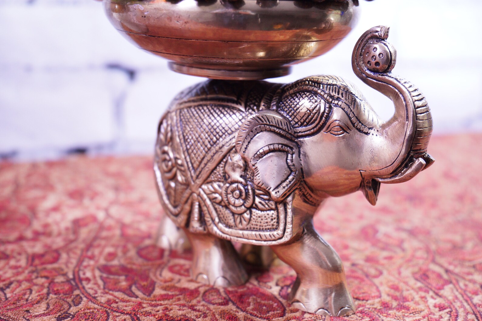 Table Top Premium Brass Elephant shaped Decorative Urli