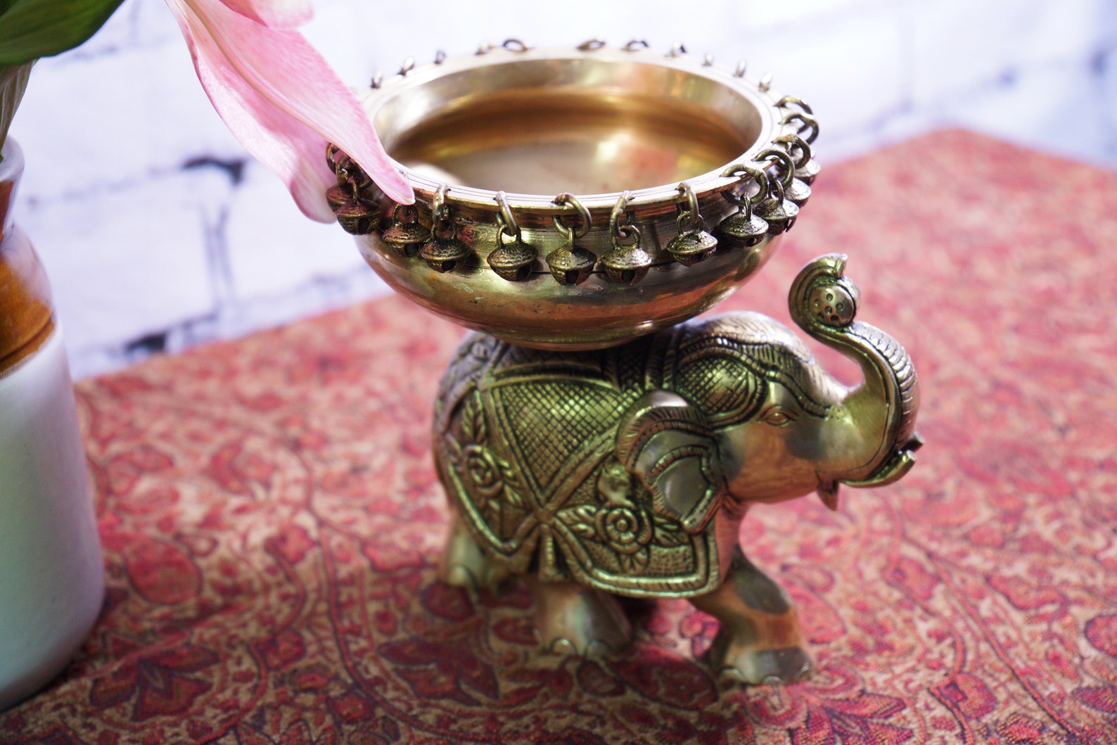 Table Top Premium Brass Elephant shaped Decorative Urli