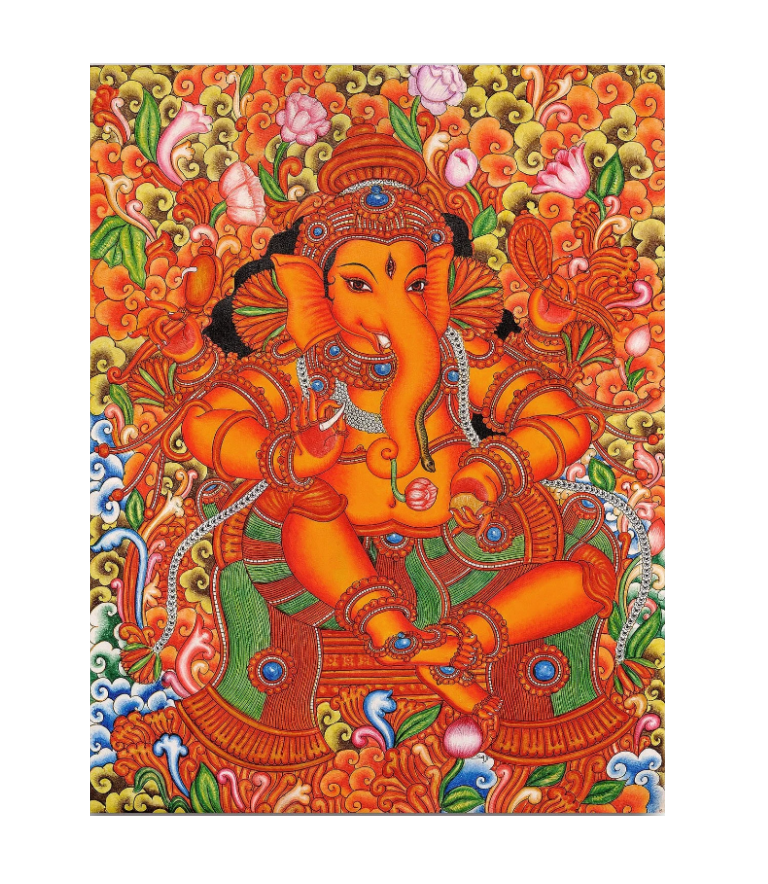 Majestic Ganesha Kerala Mural Painting On Canvas (Made to Order)