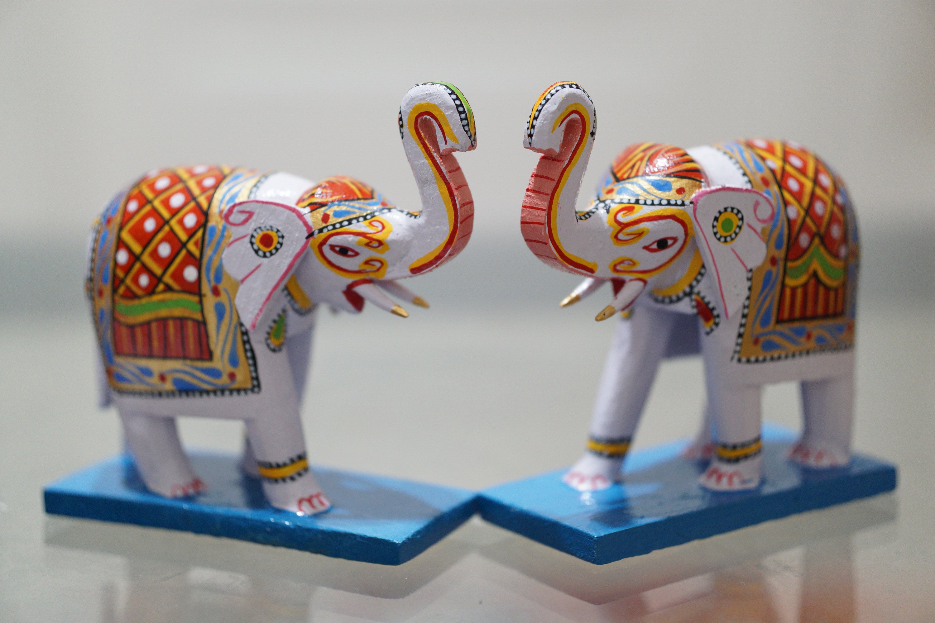 Handmade multicolor Wooden Elephant showpiece