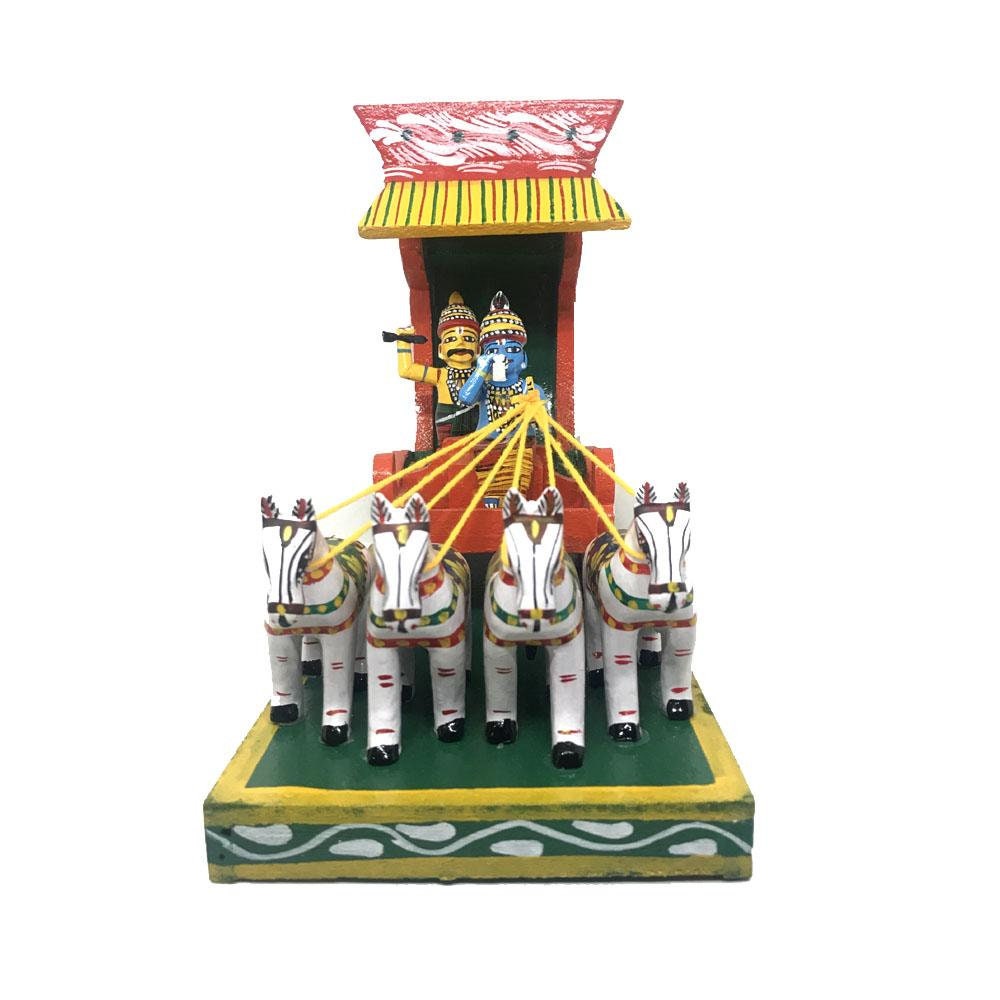 Krishna Arjuna Chariot - Chariot en bois | Scènes de guerre de Kurukshetra