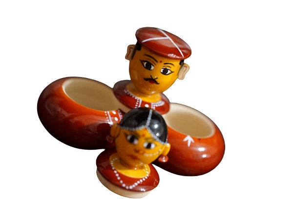 Wooden Handcrafted, Man and Woman shaped tool to store turmeric and saffron