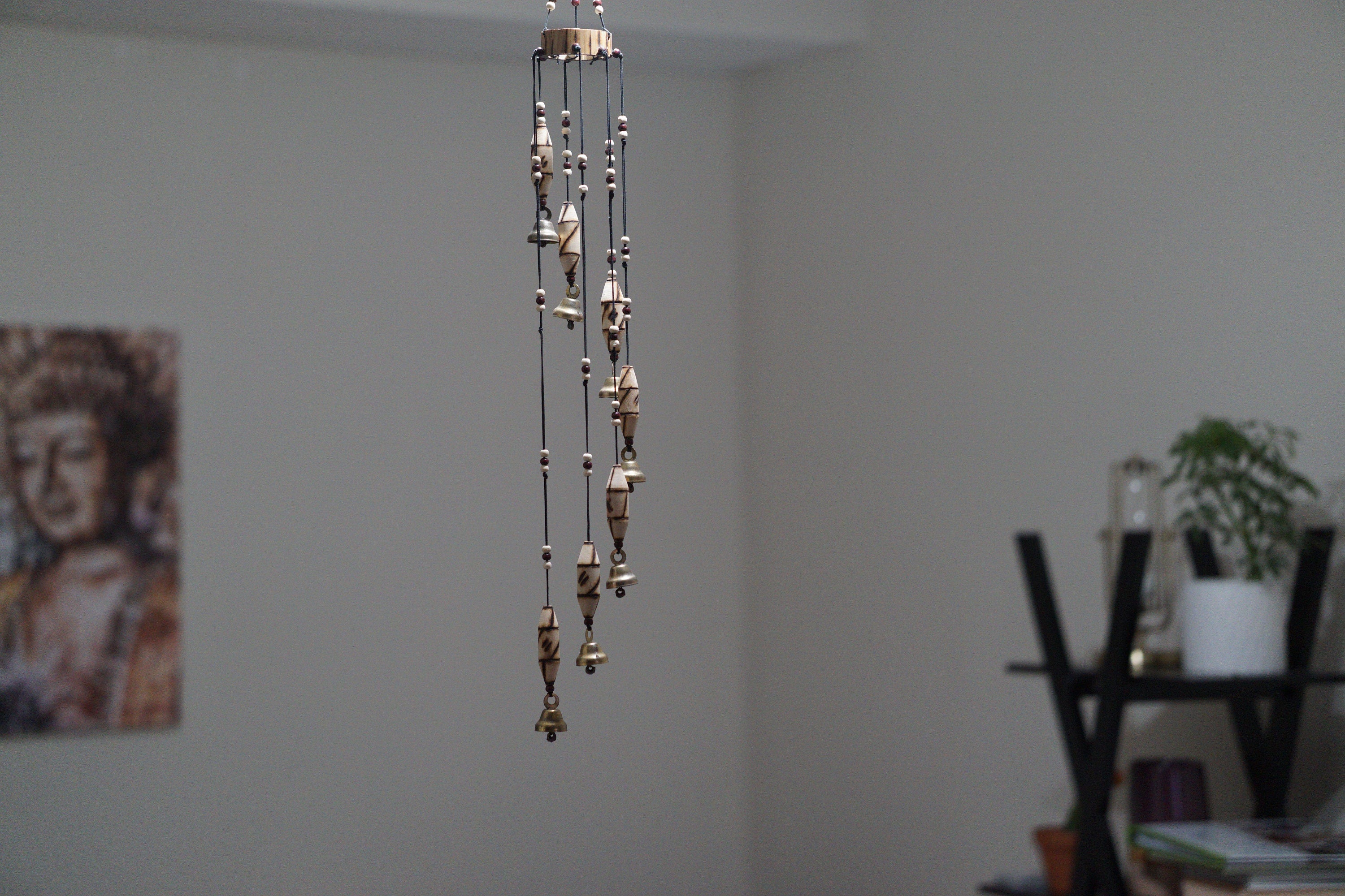 Handmade Windchime with artsitic wooden pieces with Brass Bells making peaceful sounds