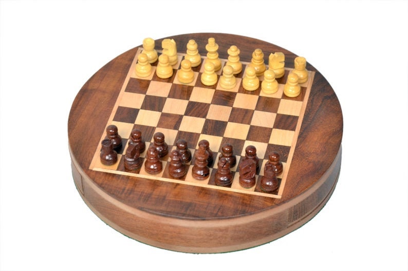 Round Wooden Chess Board Set Drawer with Magnetic Piece with Premium Quality