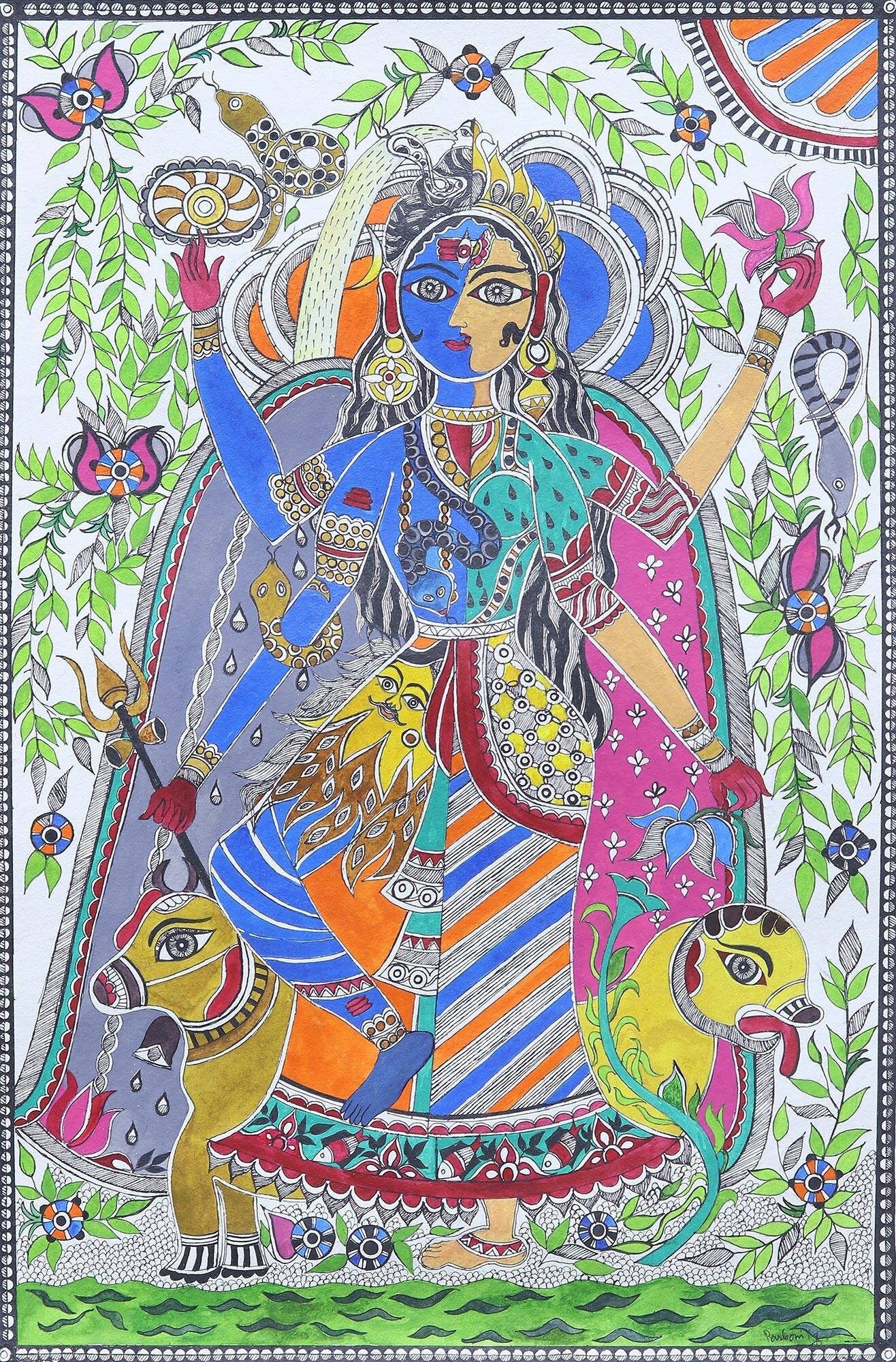 Peintures Ardhanreeshwara / Shiv-Parvathy faites à la main (réalisées sur commande)