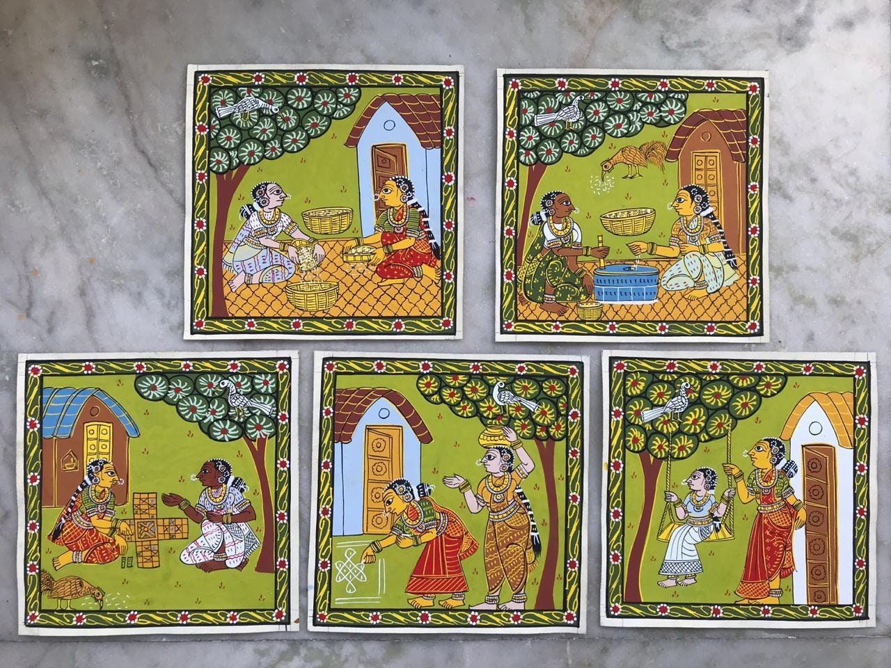 Indian Culture, People, Traditions depicted by rare and narrative eco-friendly Cheriyal Paintings