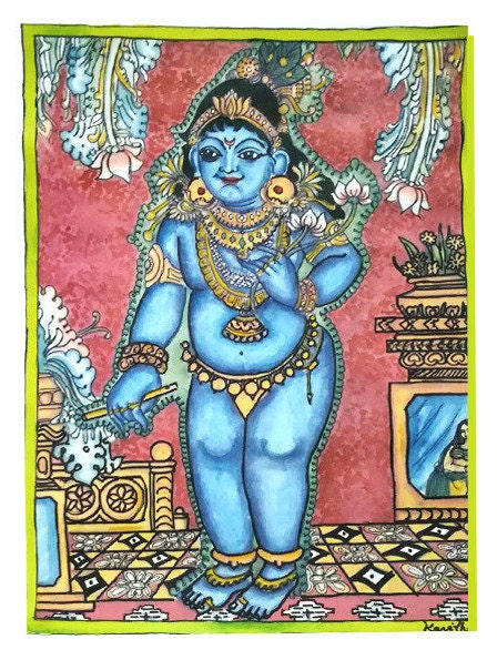 Handmade Customizable Mural Painting of Lord ShriKrishna & his Life Events/ Krishna Leela on Canvas (Made to Order)