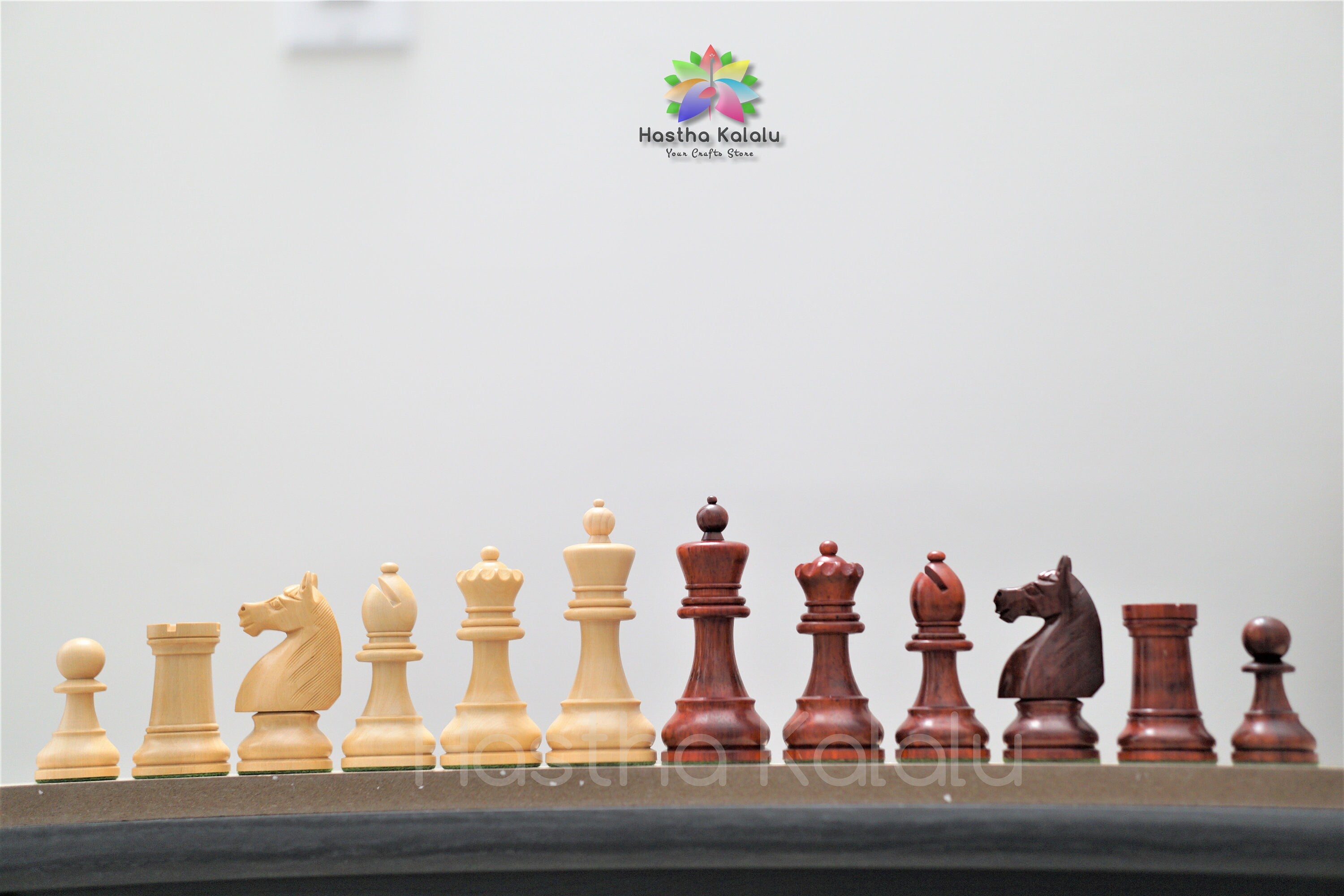 1920's German Collectors' Chess Pieces Only Staunton Set- Budrosewood/ Boxwood - 3.75" King, Weighted 2 Extra queens
