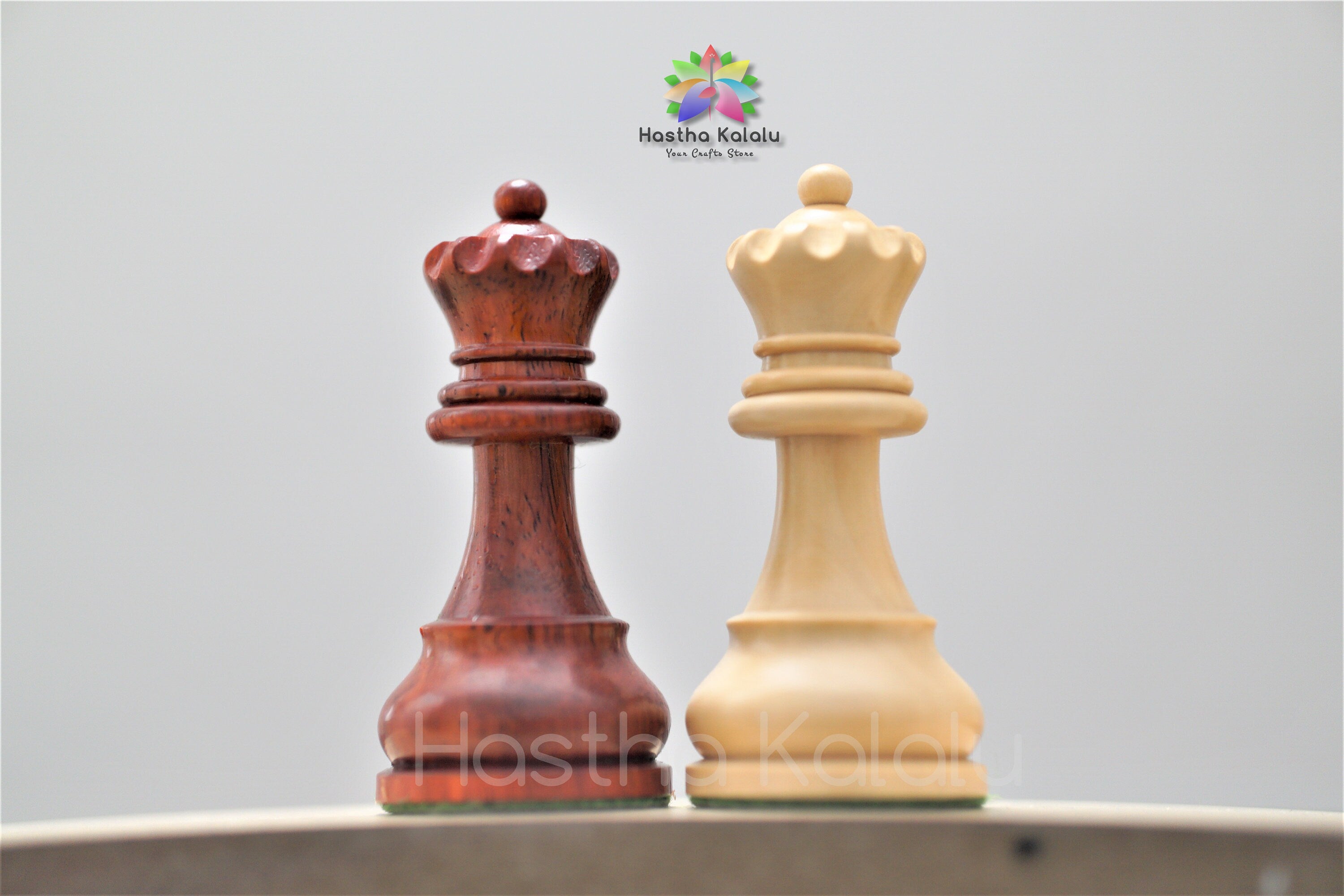 1920's German Collectors' Chess Pieces Only Staunton Set- Budrosewood/ Boxwood - 3.75" King, Weighted 2 Extra queens