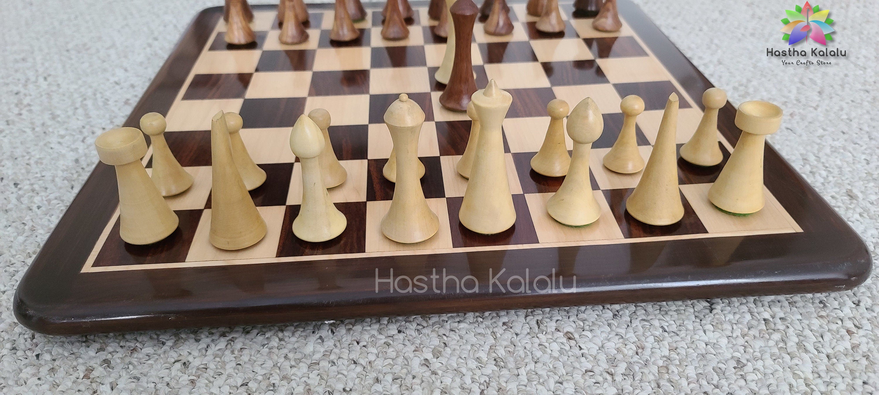 Combo Chess Set Anjan Wood Board with Reproduced Hermann Ohme