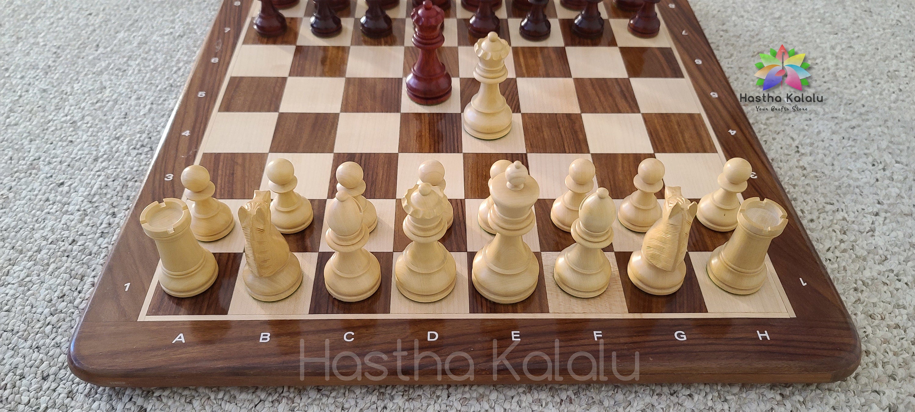 1920 German Collectors Staunton Series Padauk Chess Pieces with 19" Sheesham Chess Board