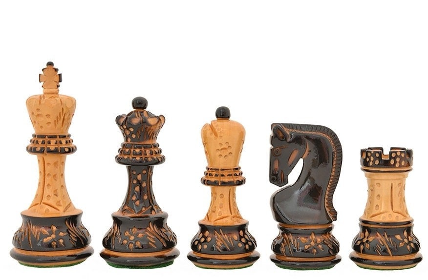 Anjan Wood Board with 1959 Reproduced Russian Zagreb Chess Pieces, Laquered Finish, Weighted Chess Set