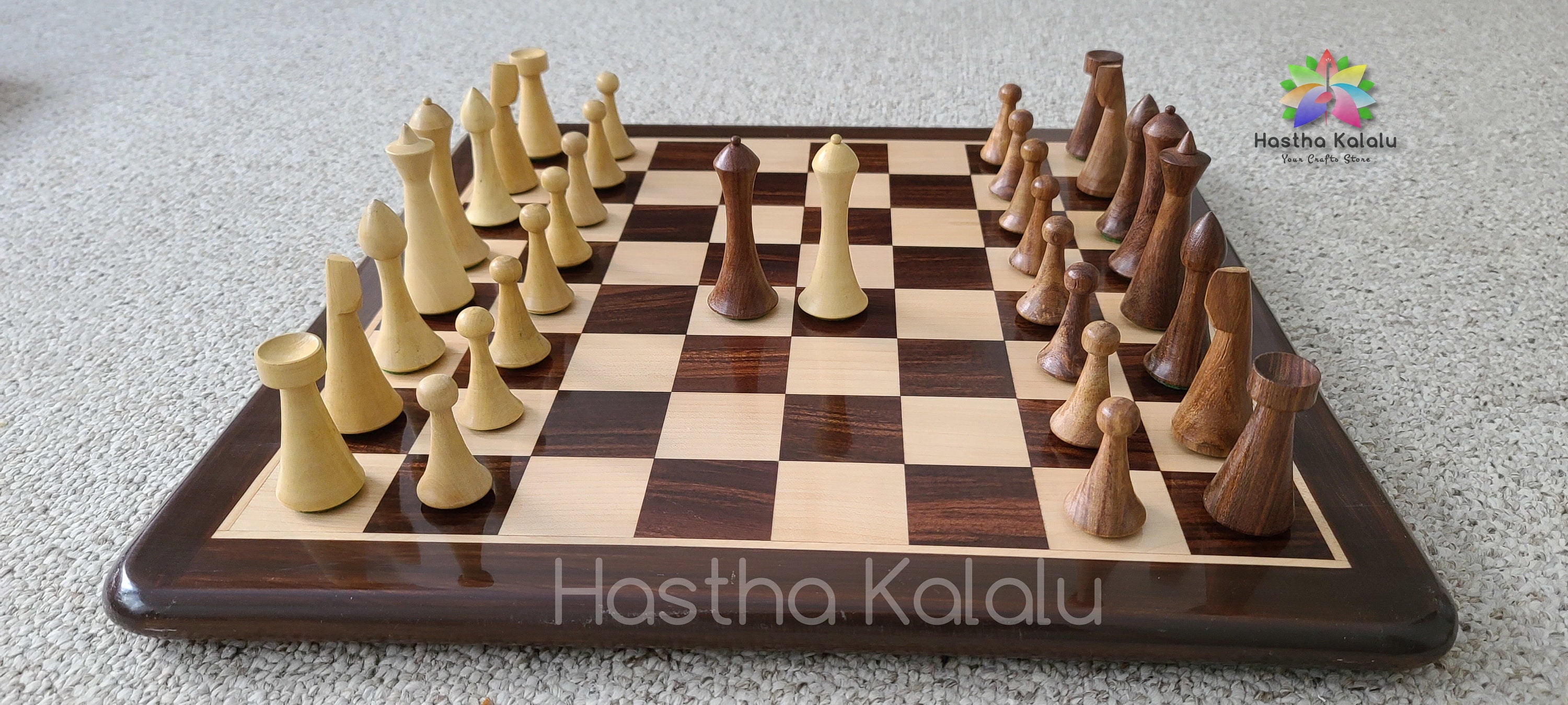 Combo Chess Set Anjan Wood Board with Reproduced Hermann Ohme