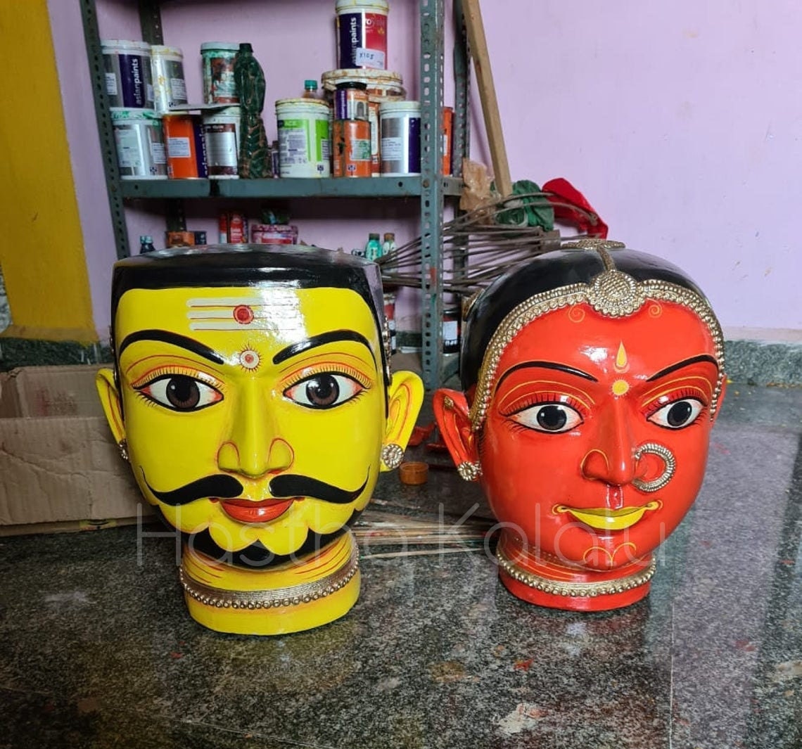 Handmade Wooden Iconic Head idols of Rati-Manmadha
