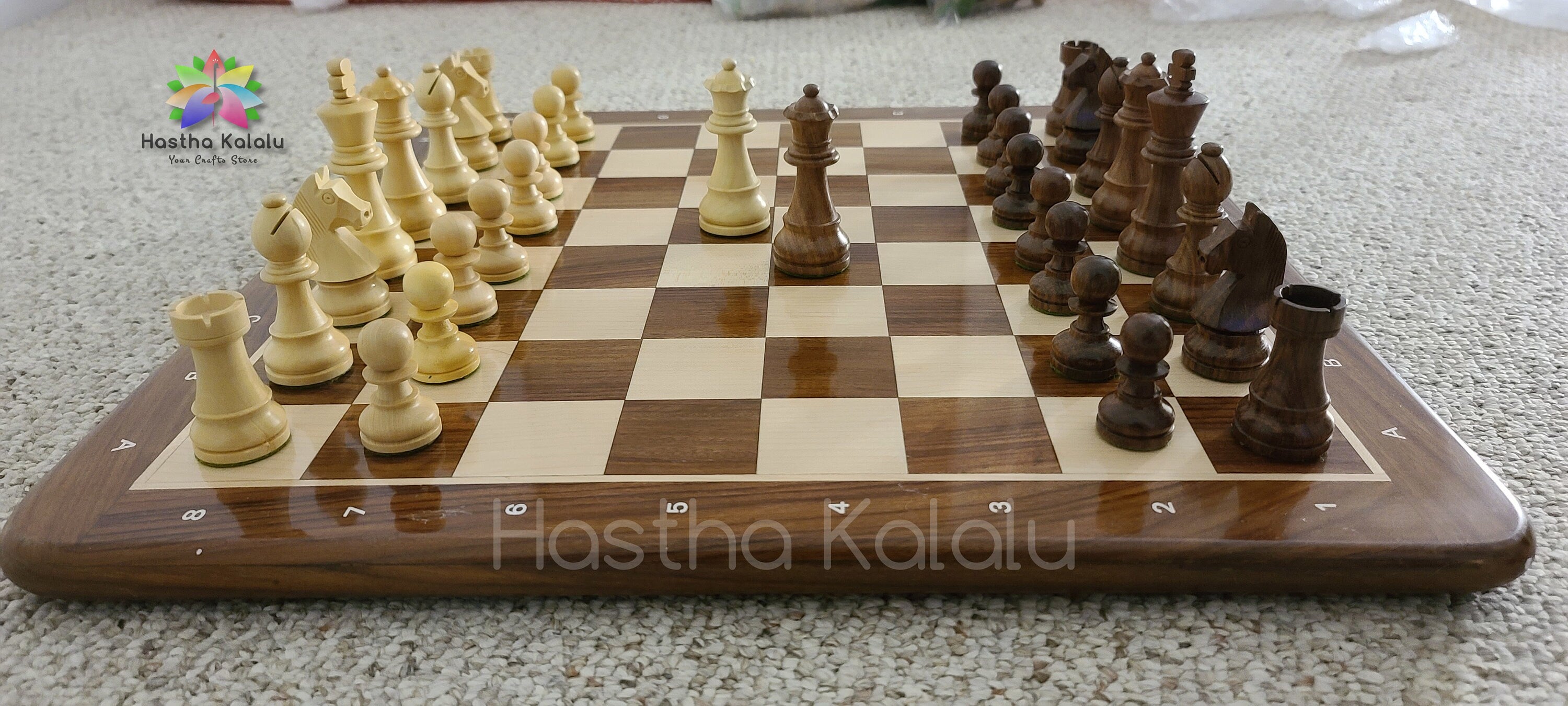 Combo Chess Set Sheesham Board with Staunton Style, German Knight Weighted Chess Pieces King 3.75" Combo