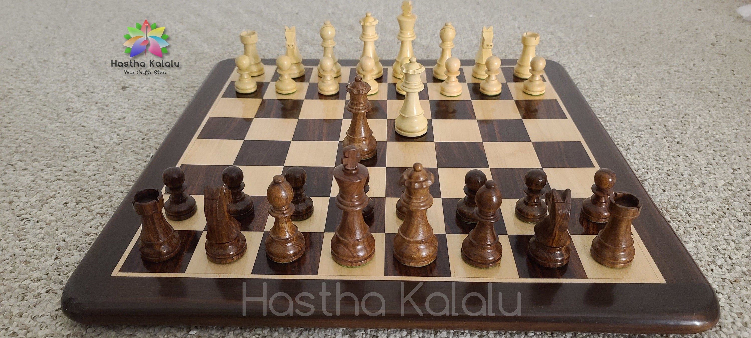 Anjan Wood Board with Tournament Series/ Staunton Rosewood, Weighted, German Knight, Chess Set Combo