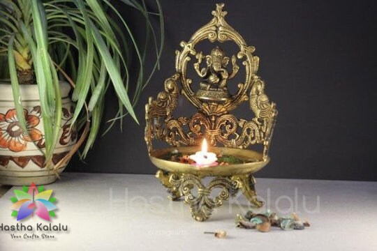Brass Ganesha Design Urli Bowl