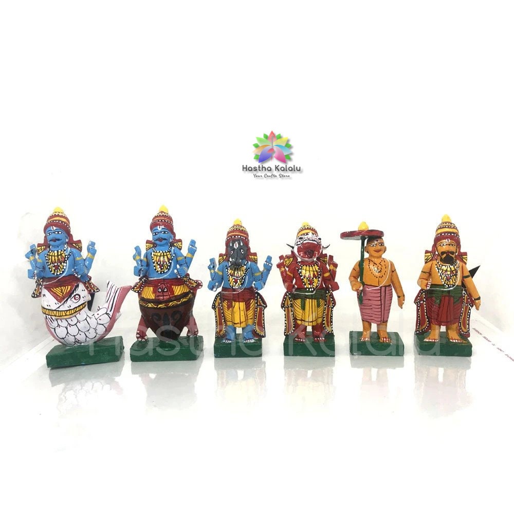 The Ten Avatars/ The Ten Incarnations of Lord Vishnu / Dashavataralu Wooden set