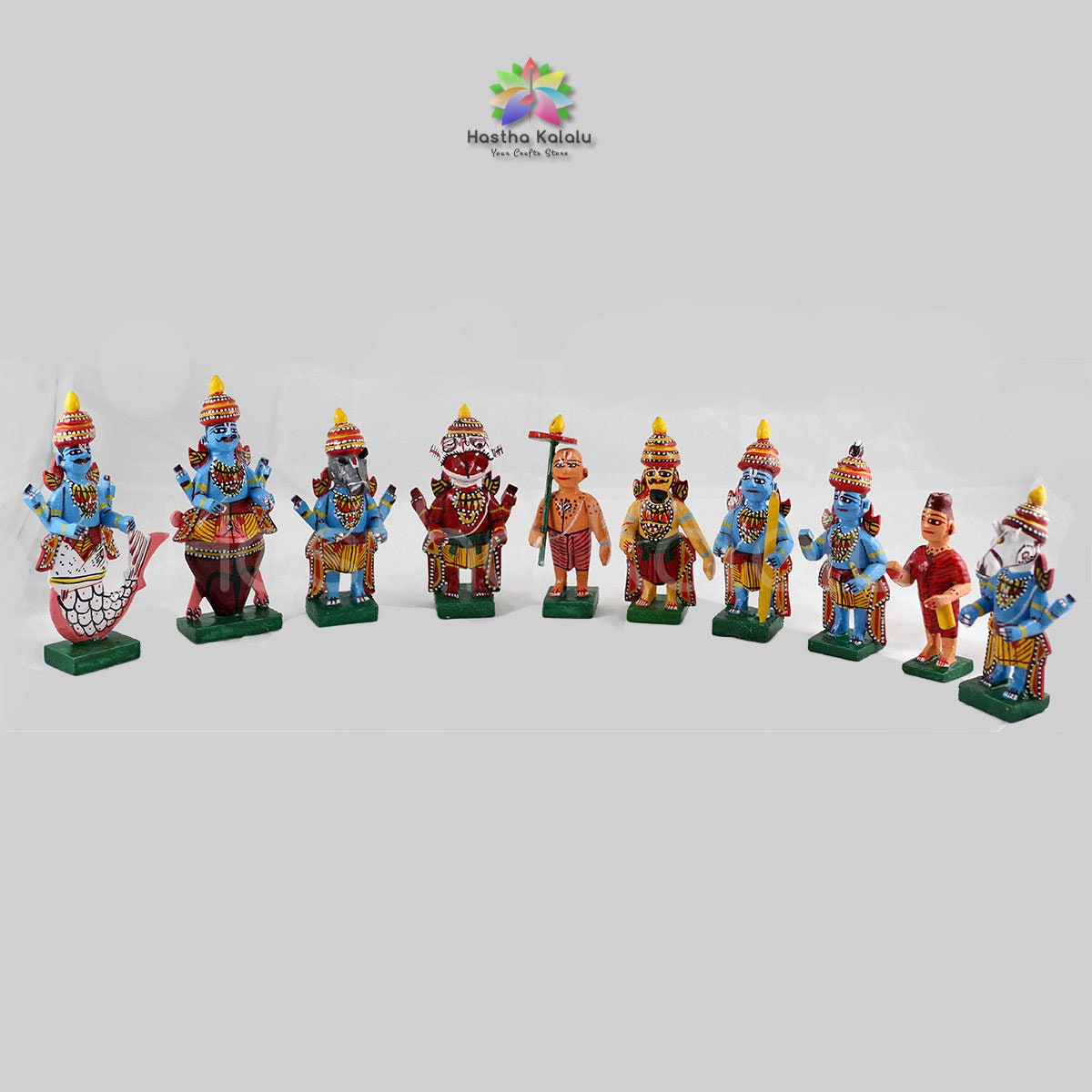 The Ten Avatars/ The Ten Incarnations of Lord Vishnu / Dashavataralu Wooden set
