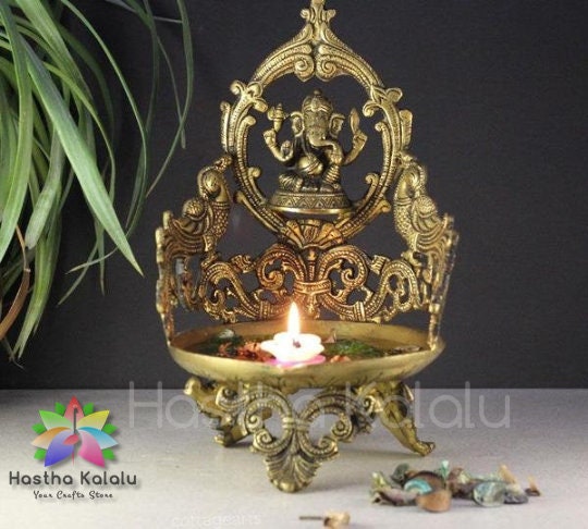 Brass Ganesha Design Urli Bowl
