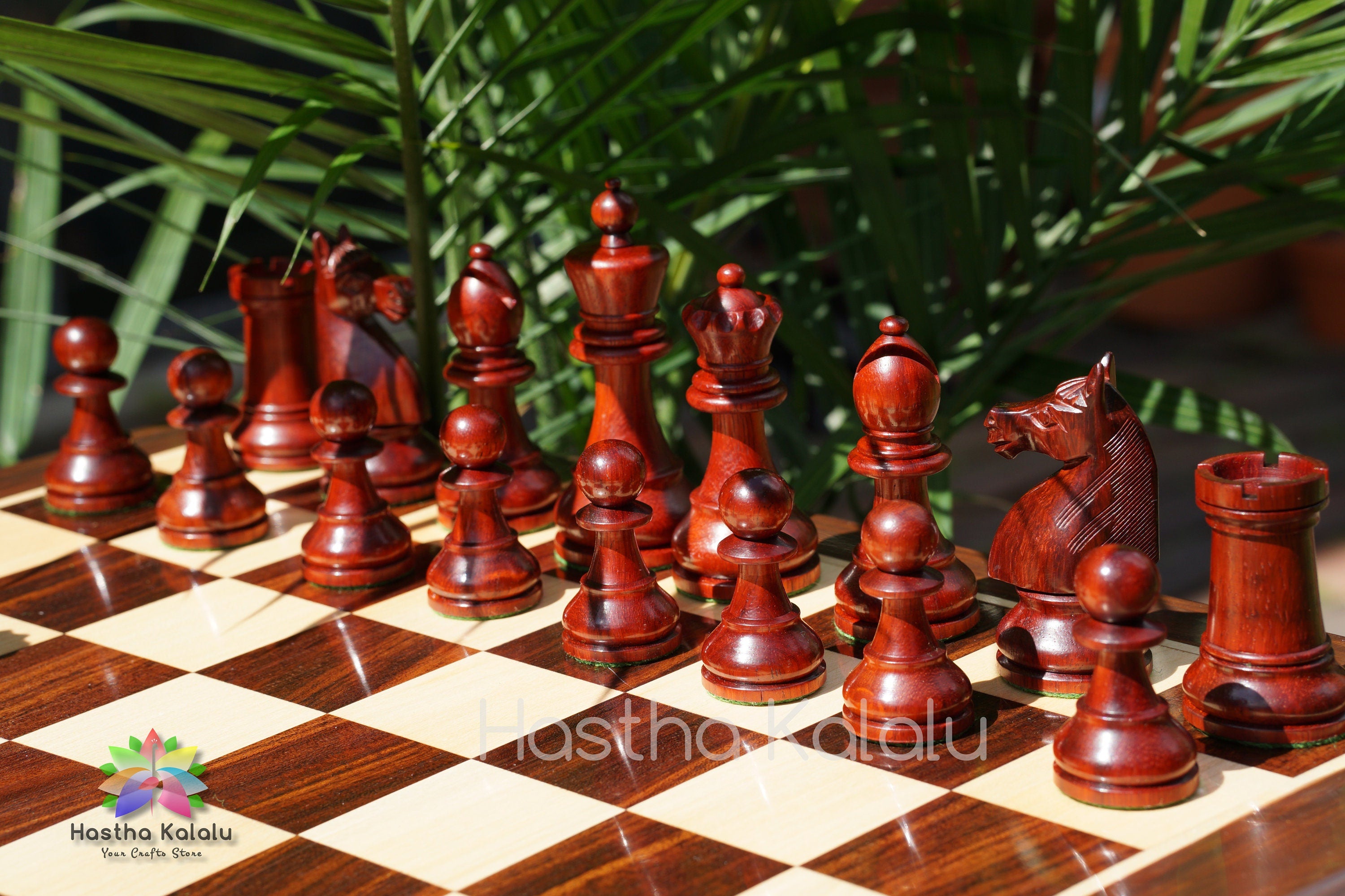 1920 German Collectors Budrosewood Staunton Style Chess Pieces with Anjanwood Board