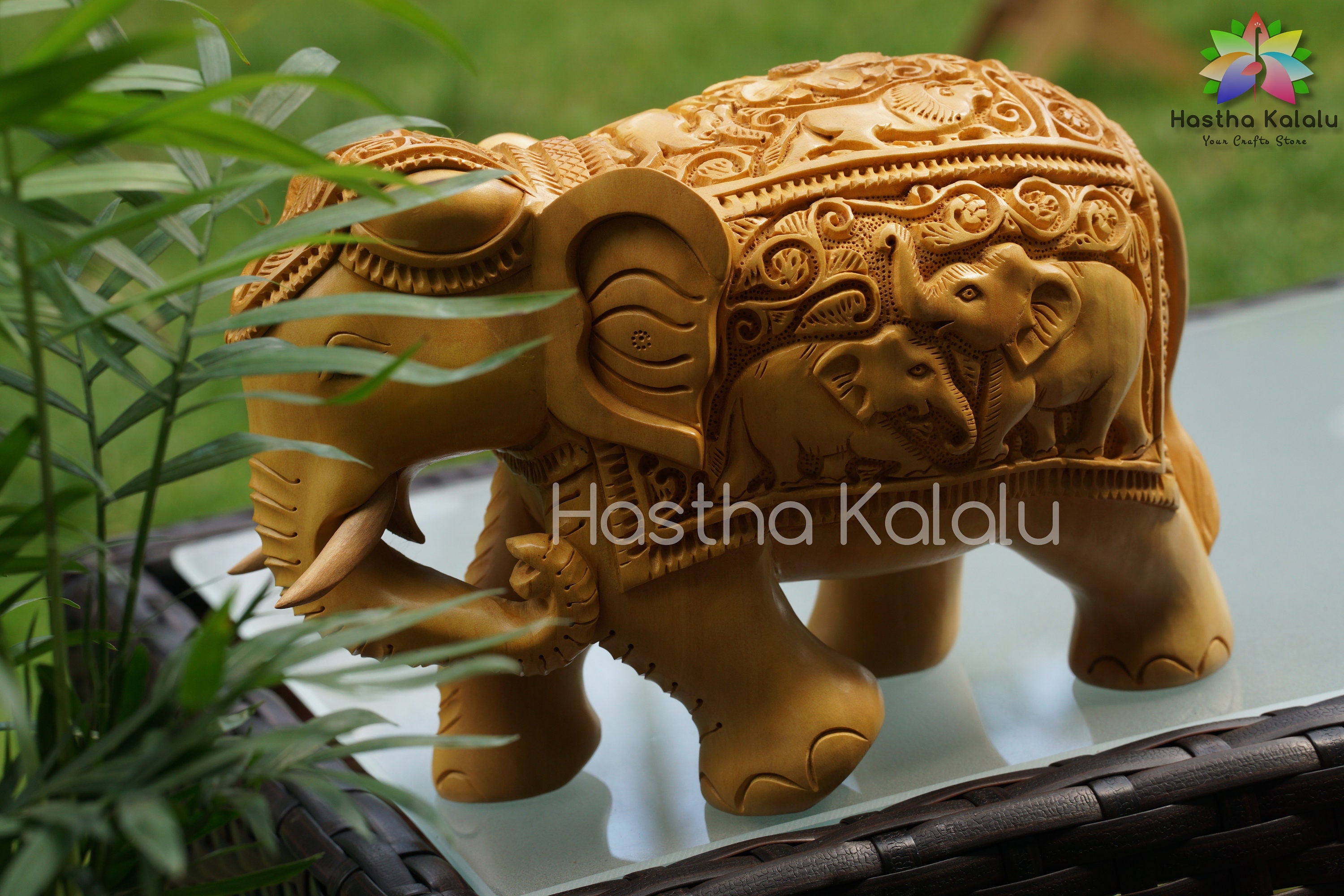 Hand Carved Wooden Elephant Sculpture