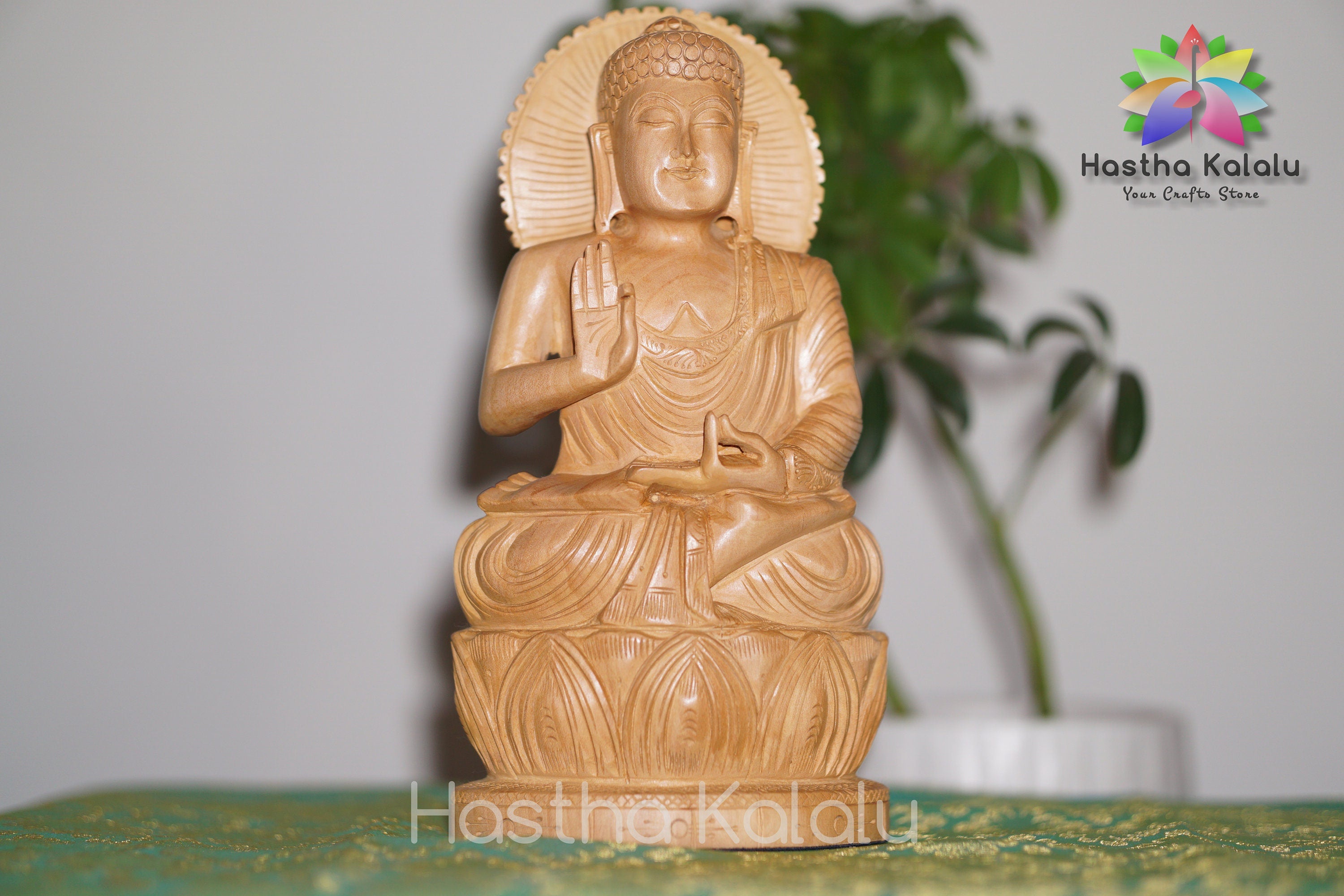 Handcrafted Kadam Wood Buddha Statue