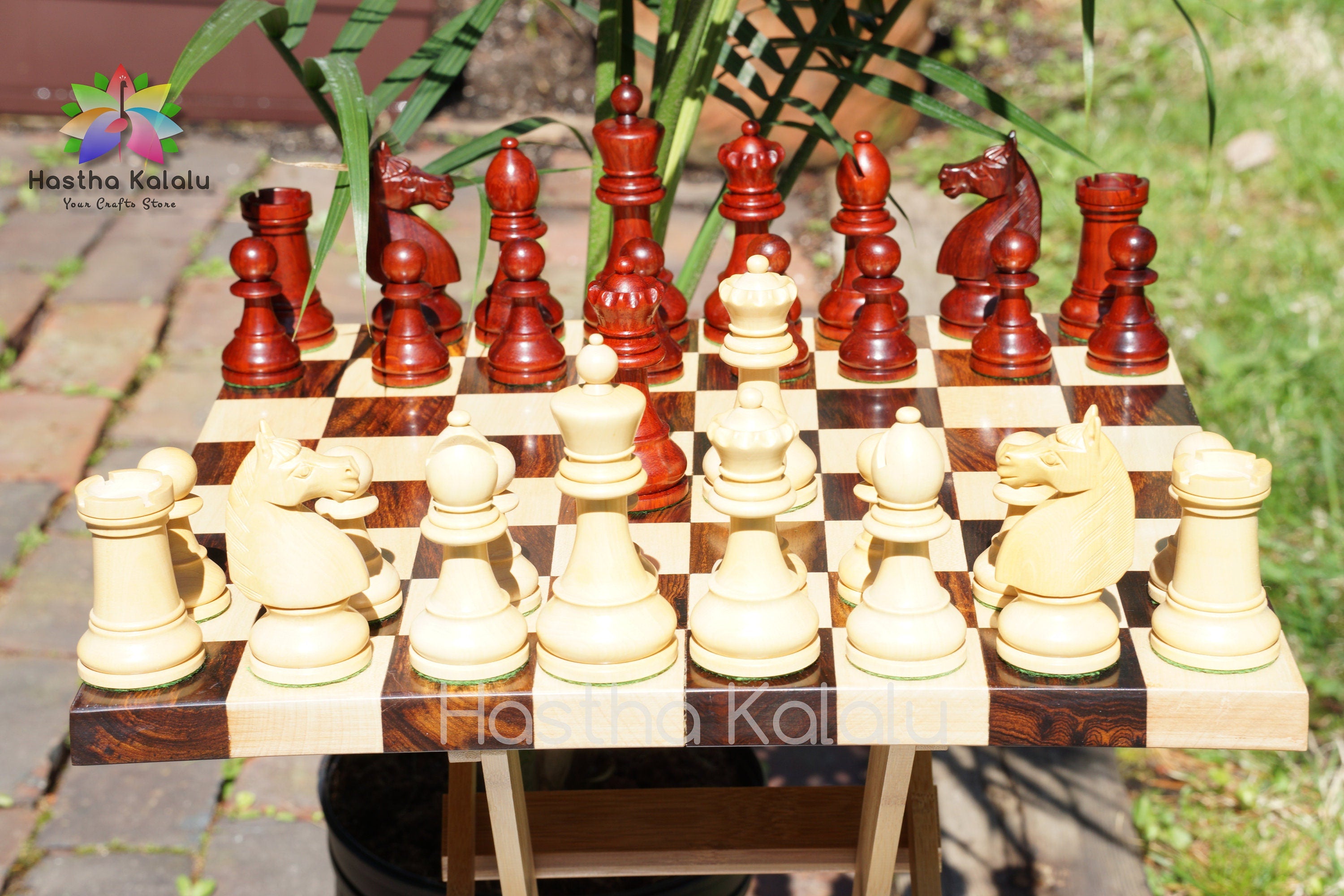 Walnut Board with 1920 German Colelctor's Staunton Series Chess Set King 3.75" Combo