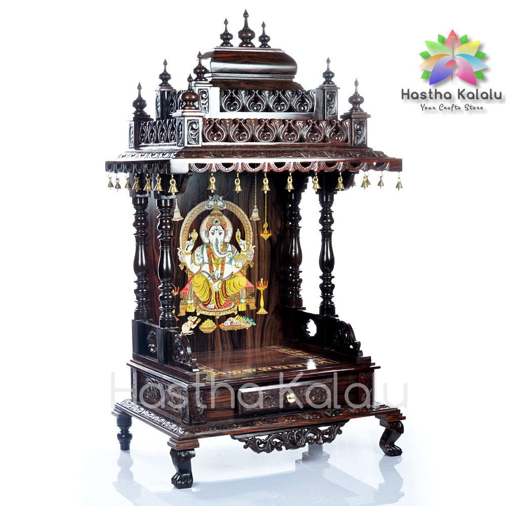 Ajathasatru Rosewood Temple  with Ganesha Inlayed, Made to Order