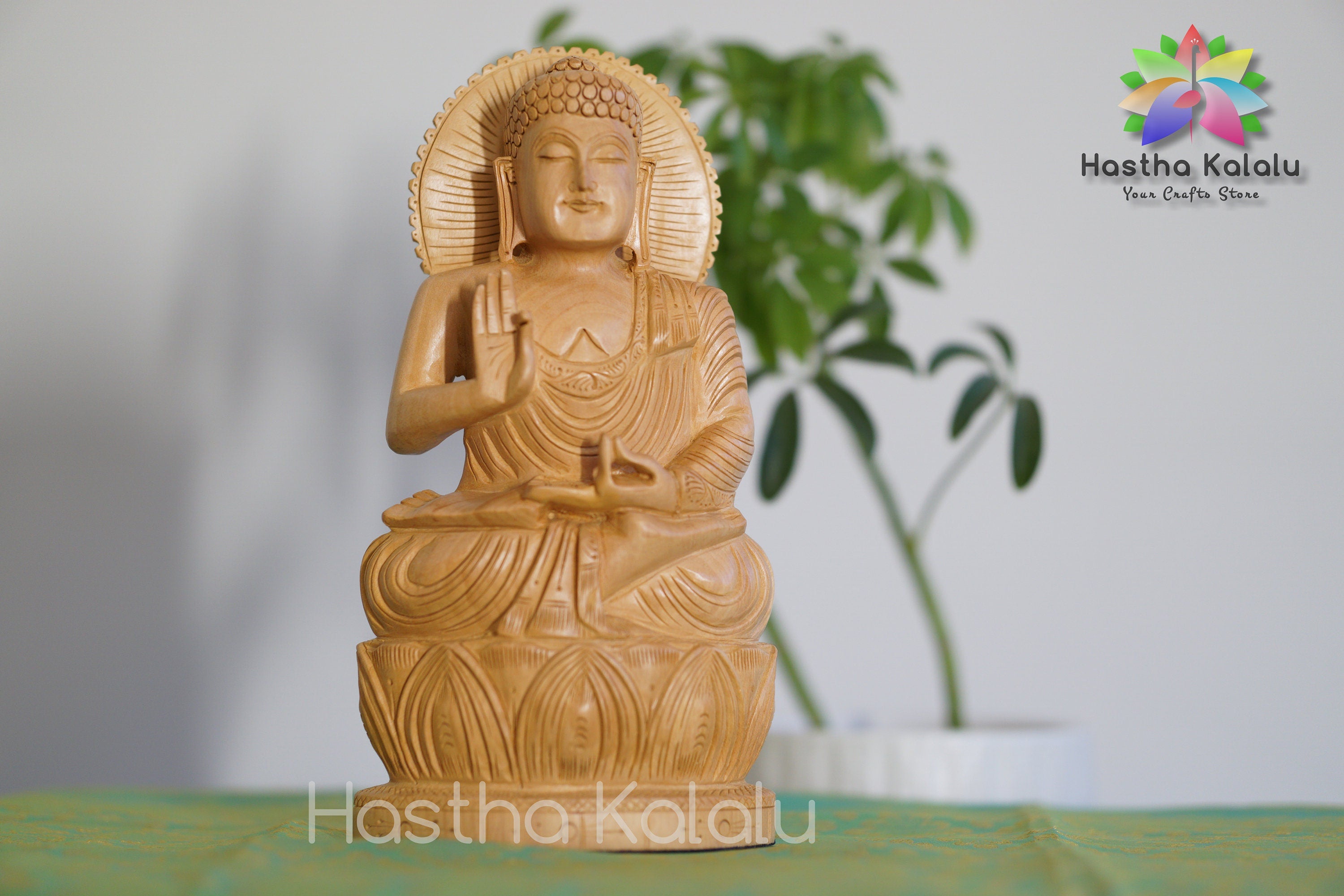 Handcrafted Kadam Wood Buddha Statue