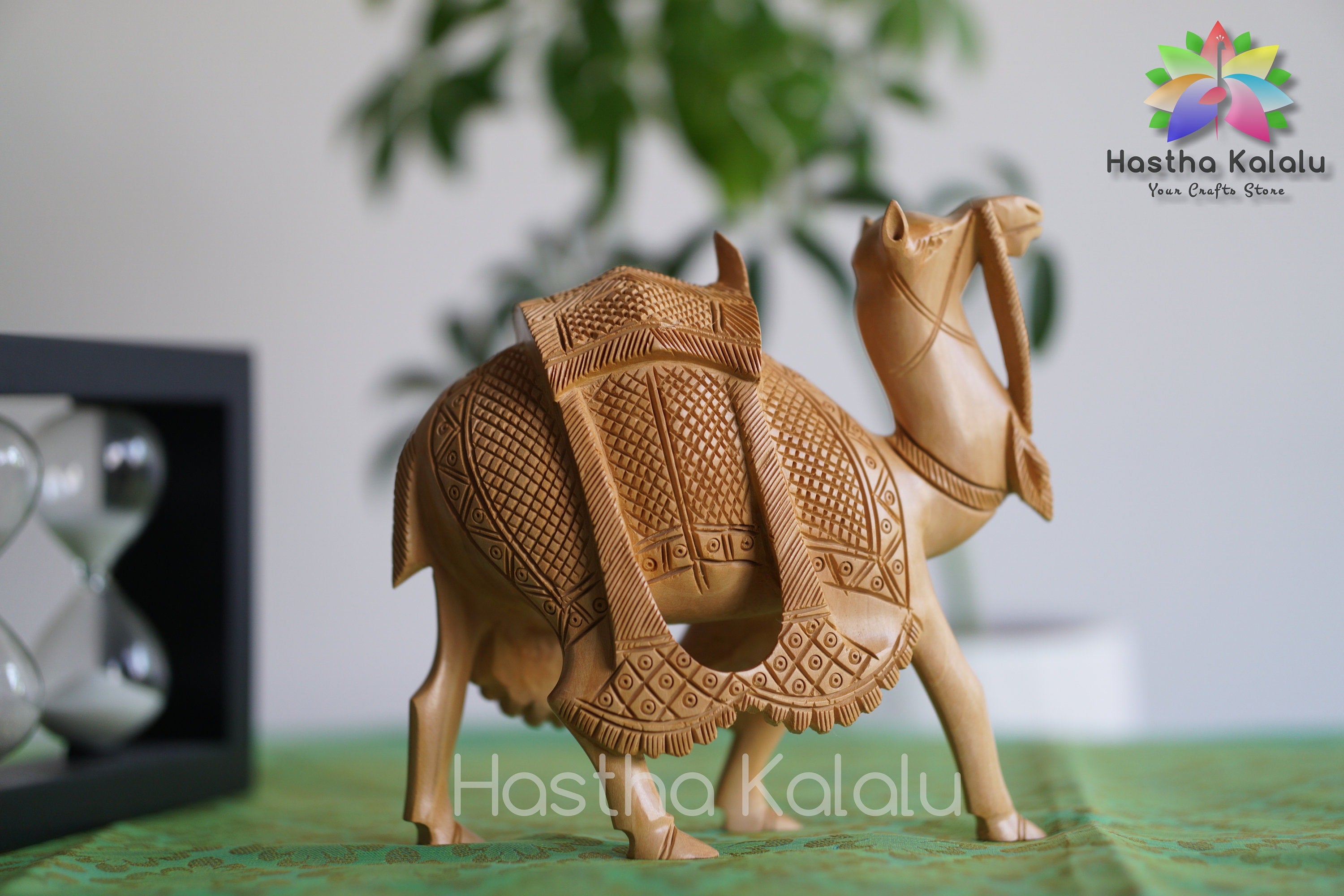 Handcarved Wooden Kathidar Carved Camel/ Handmade Table top Home-Decor Camel Figurine