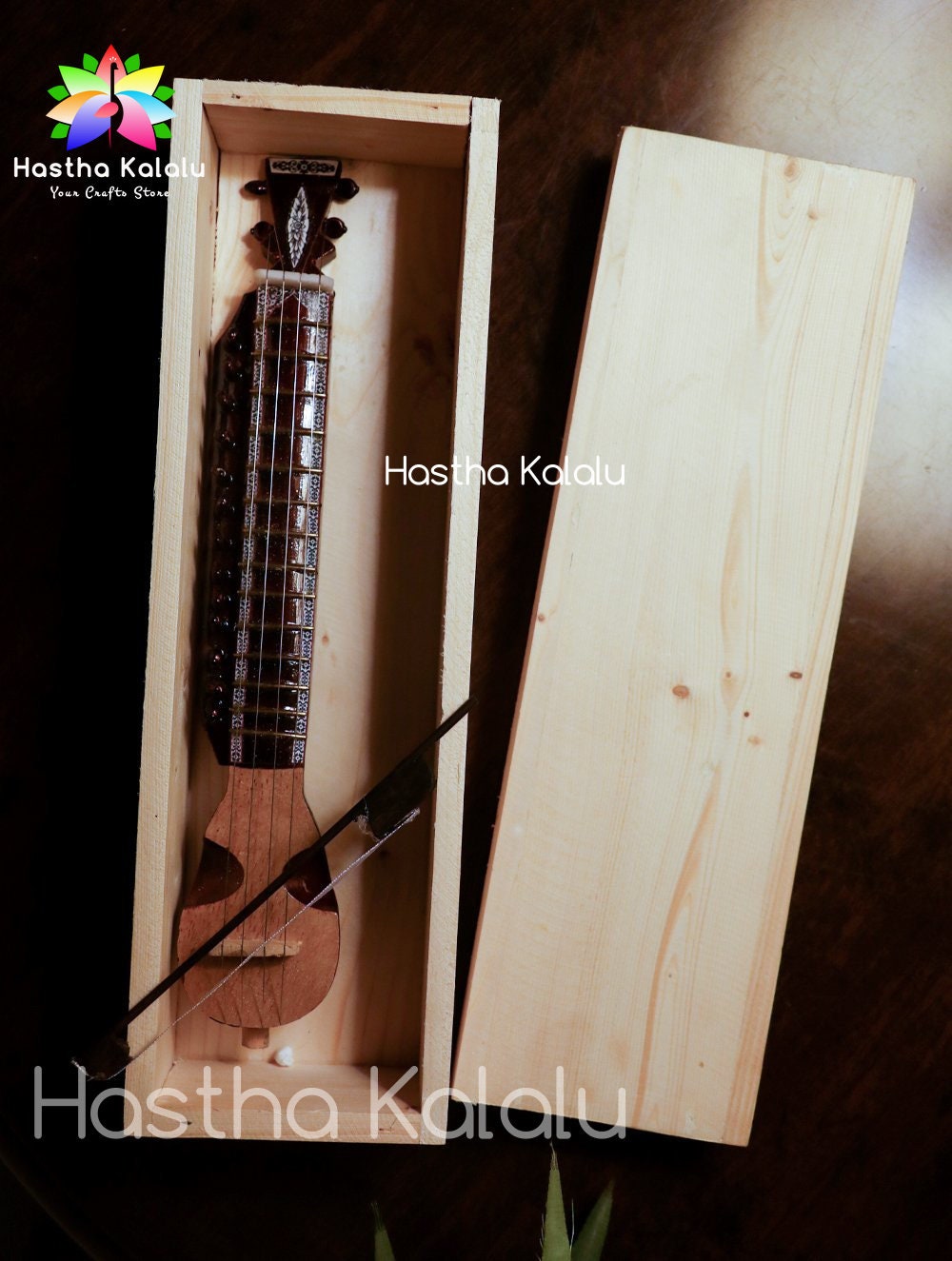 Wooden Miniature Musical Instrument Curio - Tanpura/ Tambura in a dedicated Box