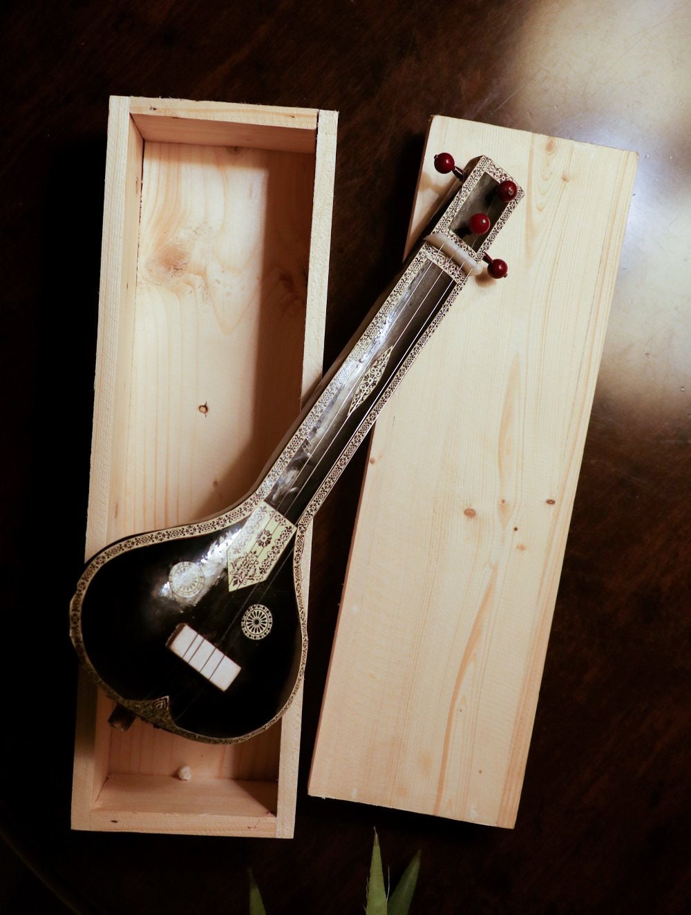 Wooden Miniature Musical Instrument Curio - Tanpura/ Tambura in a dedicated Box