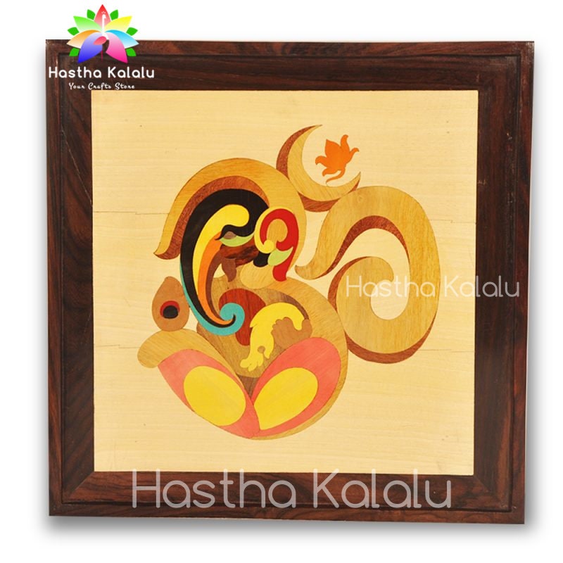 Marquetry/ Inlaid Wood Work of Lord Ganesha/ Vinayaka/ Lord in Om Shape , Customizable, Contact Us