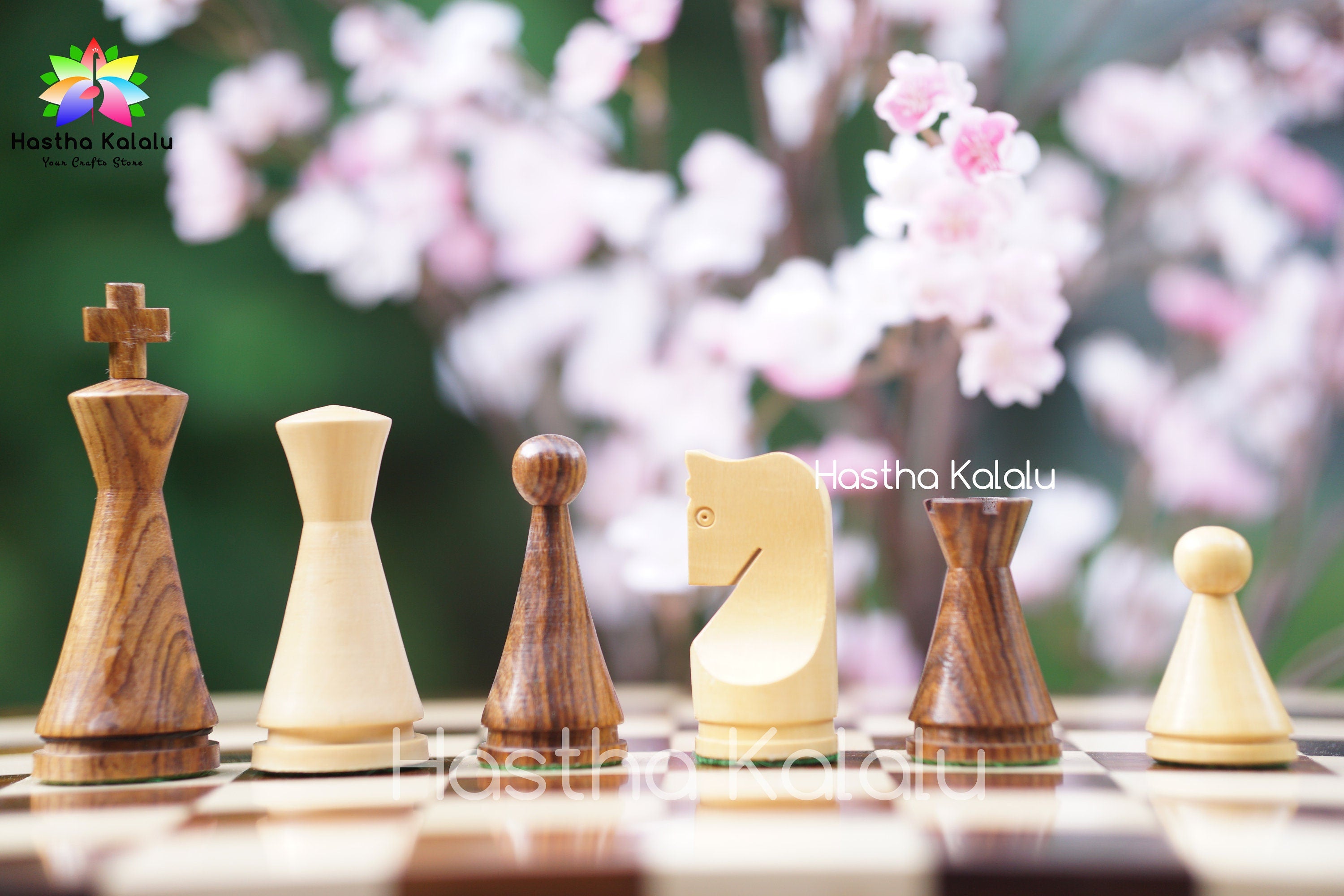 Jeu d’échecs de style Poni russe reproduit / Échecs de style minimaliste, bois de rose doré, pièces d’échecs pondérées King 4 » | Cadeau de la Saint-Valentin