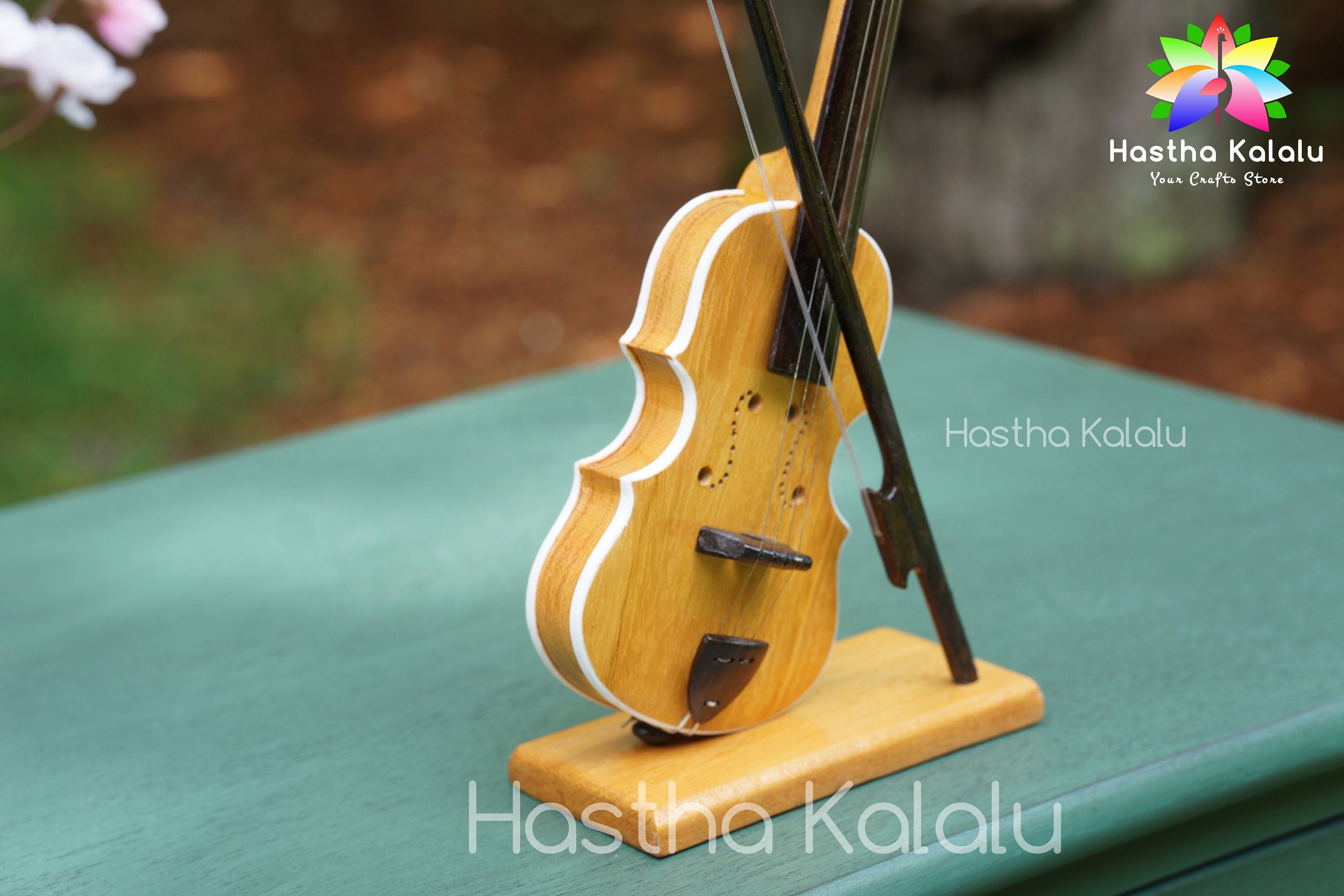 Handmade Wooden Bobbili Violin Showpiece