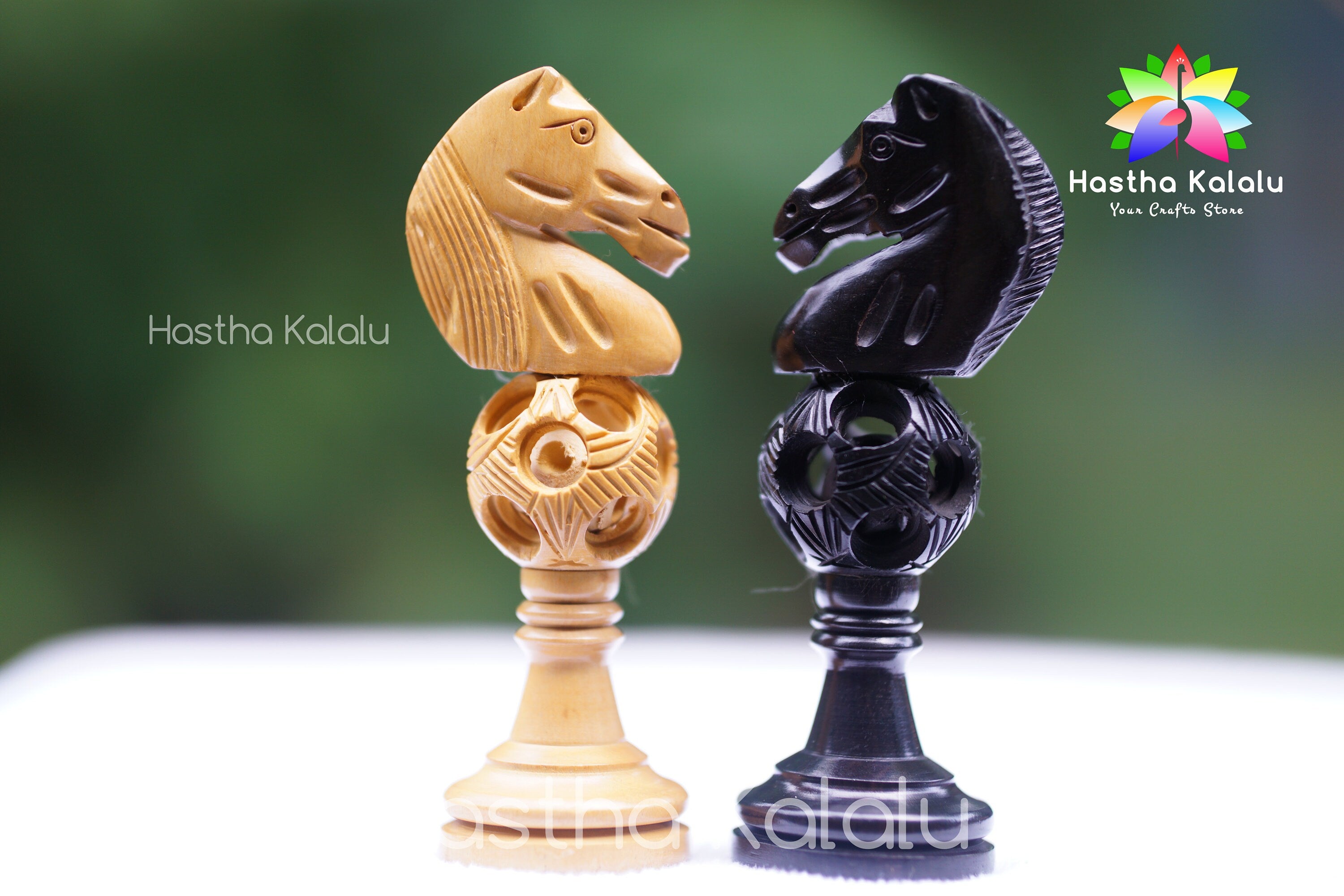 6" Gigantic Globe Series in Jalli Style Hand Carved Chess Pieces - Ebonized Boxwood / Christmas Gift/Valentine's day Gift/Mothers day Gift