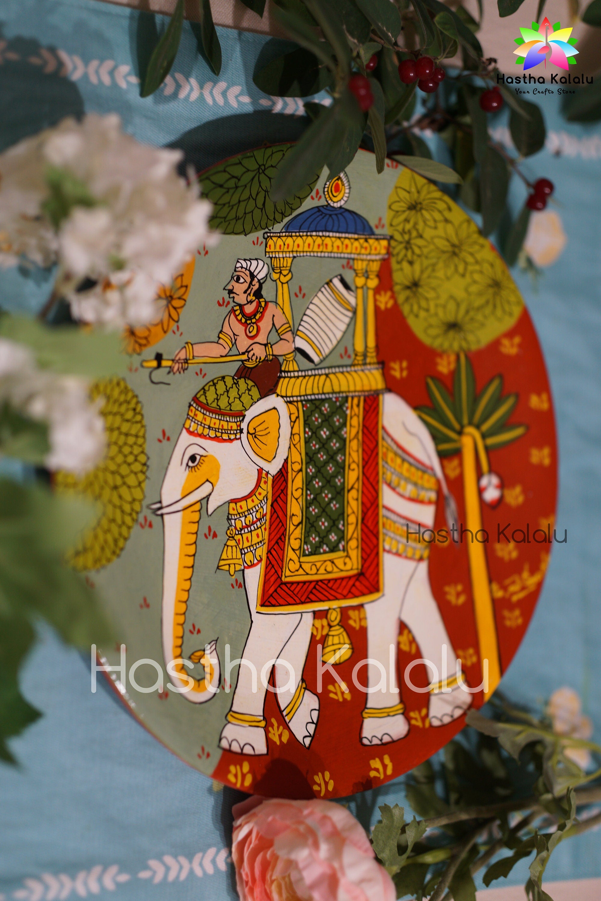 Elephant Ambari Cheriyal Painting on Melamine Plate