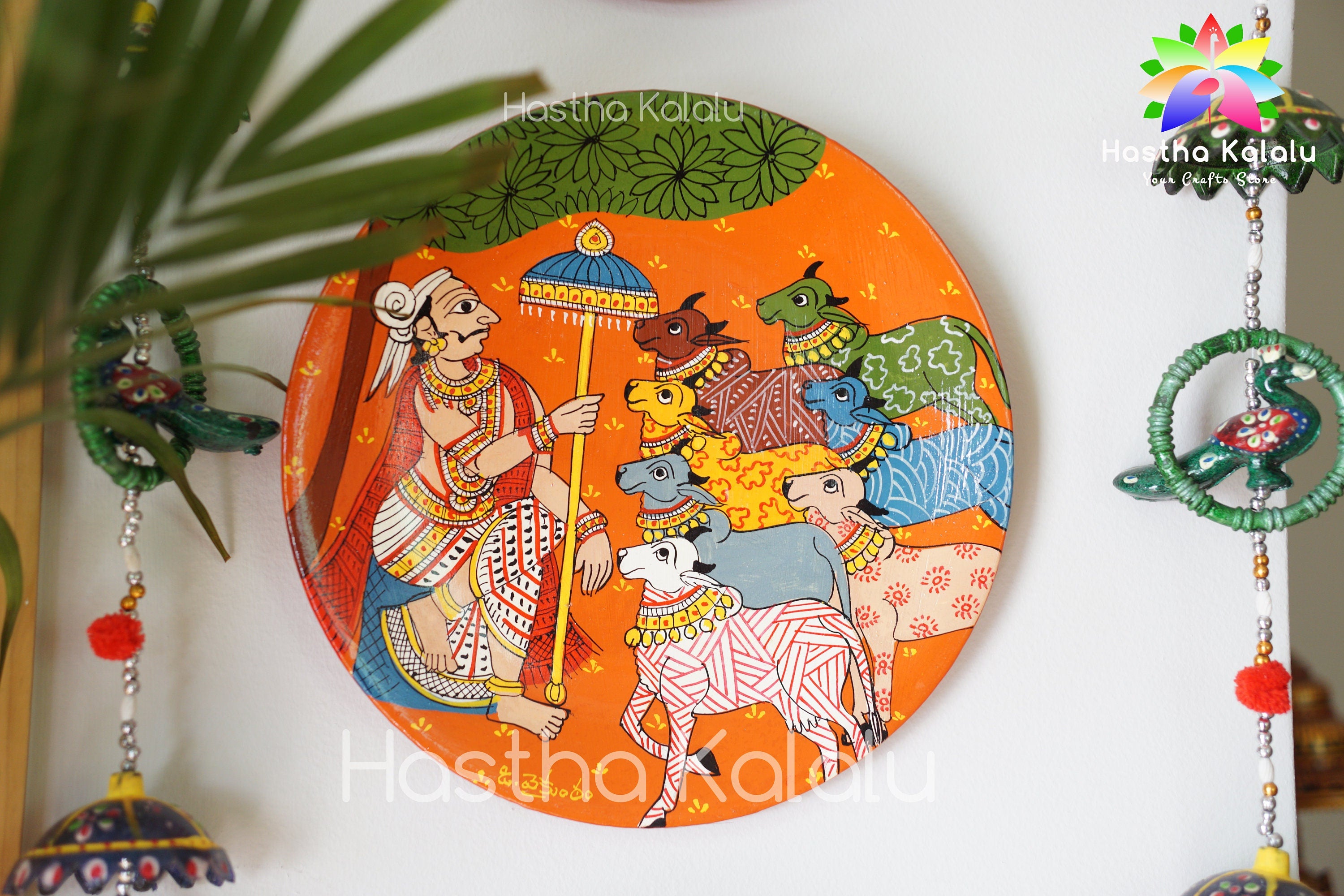 Cattle and Shepherd Wall hanging Melamine Made Cheriyal Plate