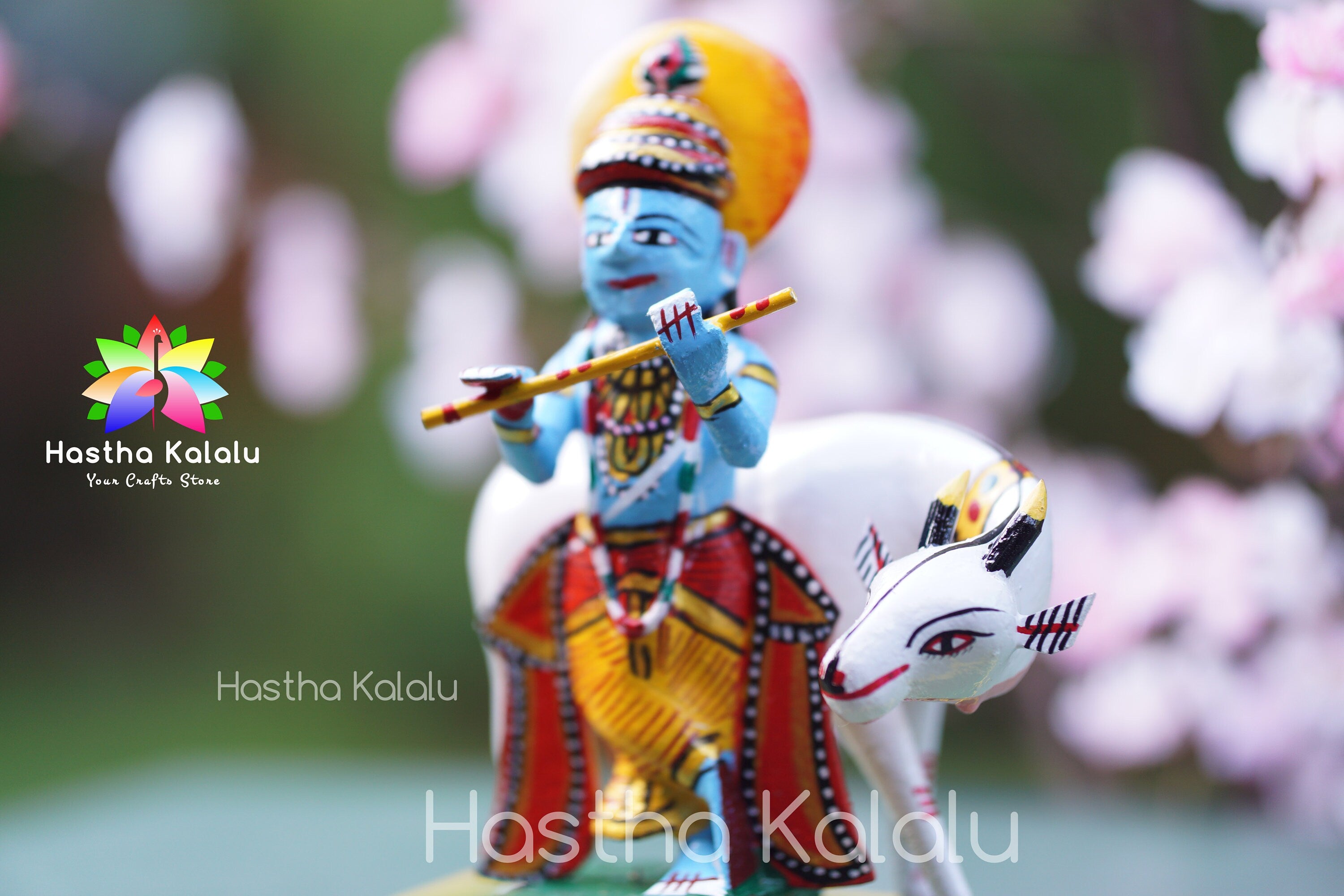 Handmade Lord Shri Krishna With Kamadhenu Sculpture