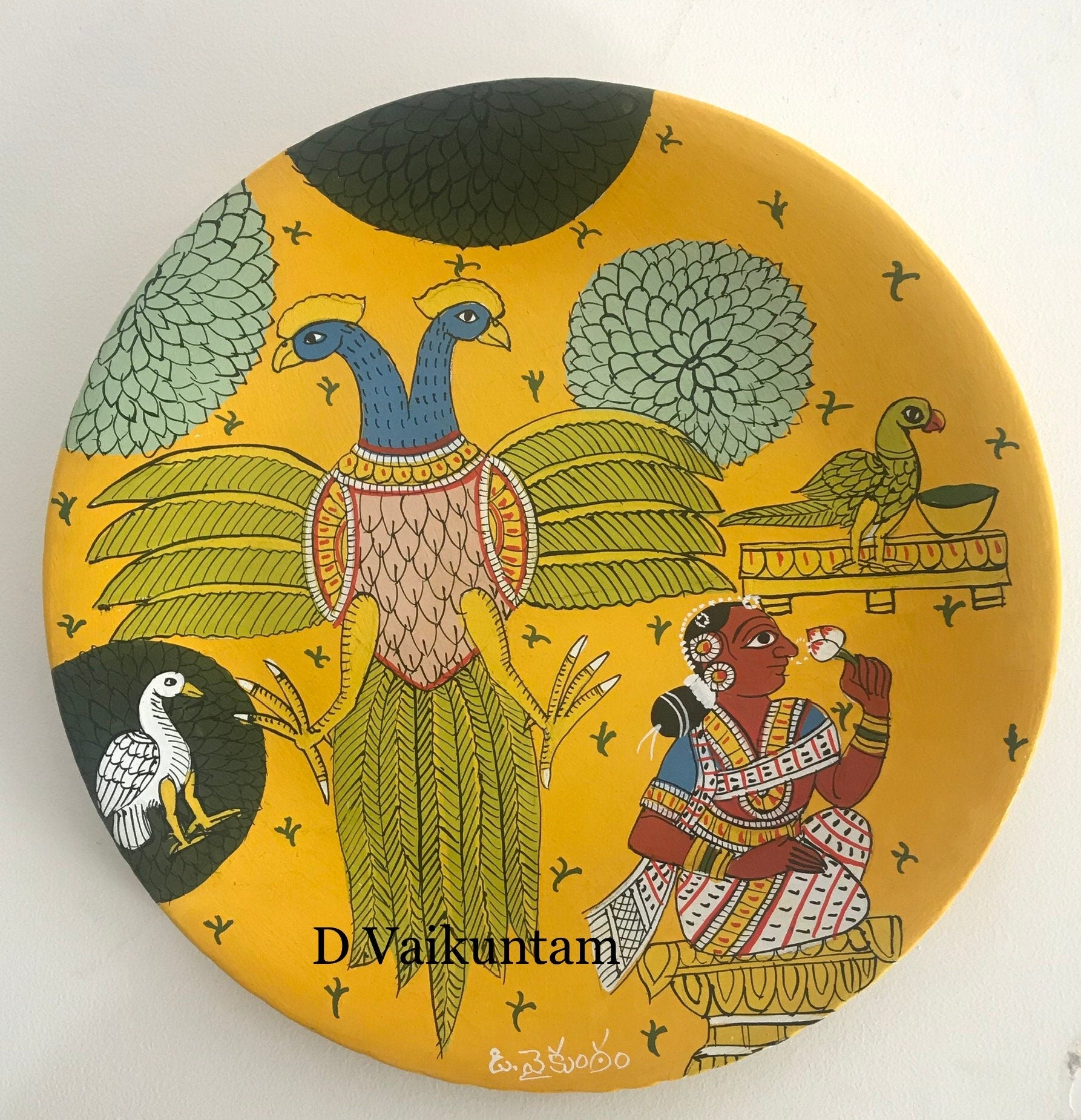 Peacock Cheriyal Painting on Melamine Plates